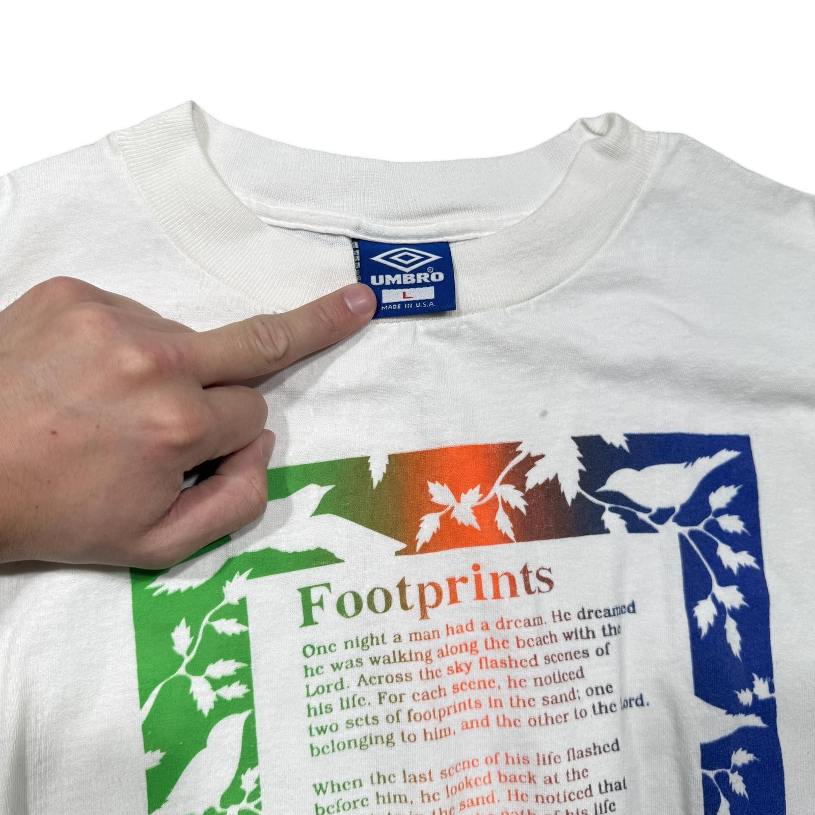 Umbro Vintage Umbro Footprints Poem 90s Graphic Tee Size US XL / EU 56 / 4 - 3 Thumbnail