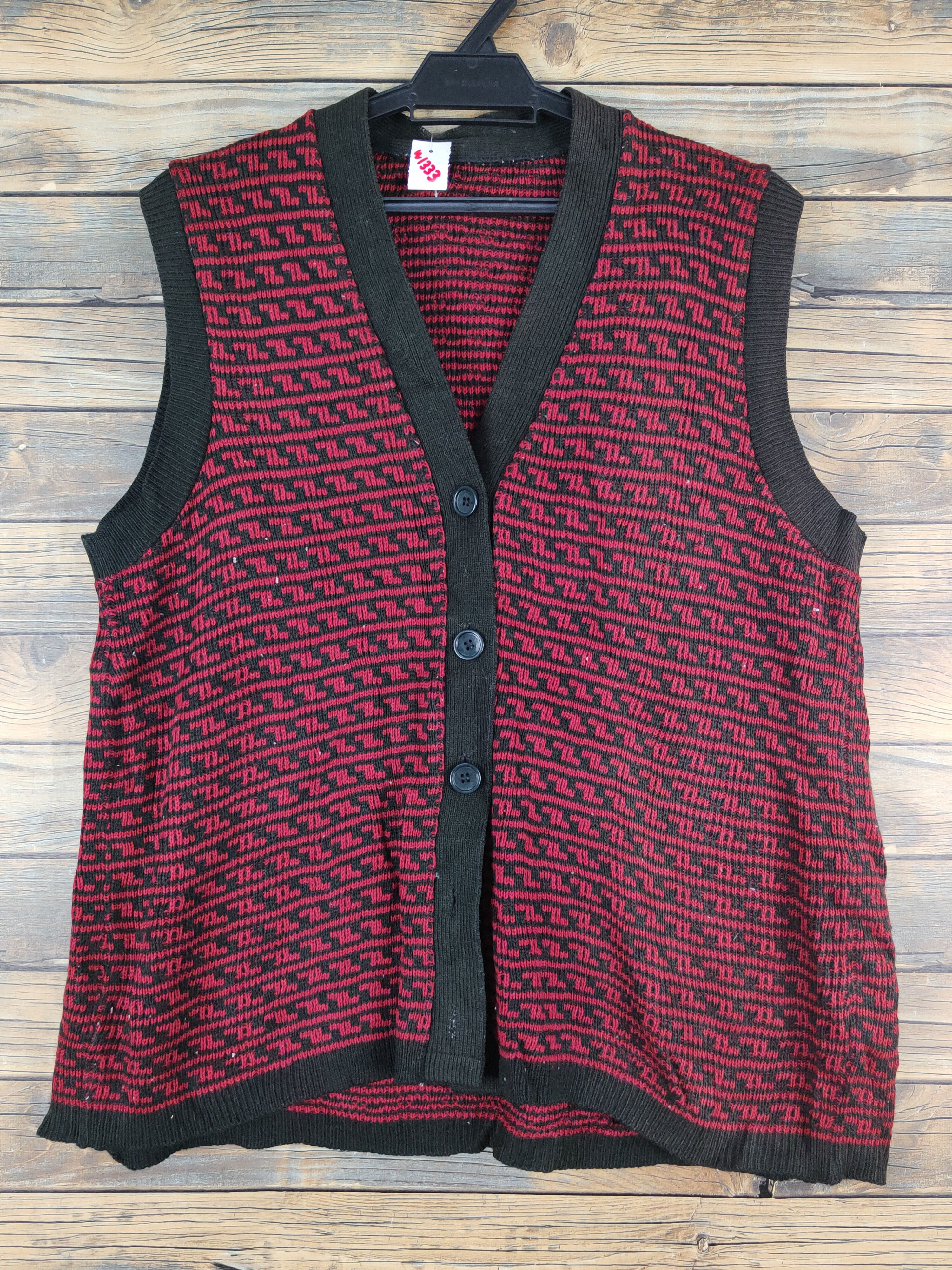 Homespun Knitwear Japanese Brand Red Black Knitwear Vests #W1333 Size L / US 10 / IT 46 - 1 Thumbnail