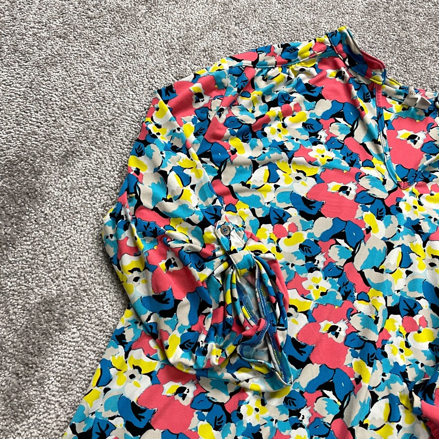 Madison Madison Dress Womens 3XL Multicolor Floral V-Neck Roll Tab Sleeve Midi A-Line Size XXL / US 16-18 / IT 52-54 - 3 Thumbnail