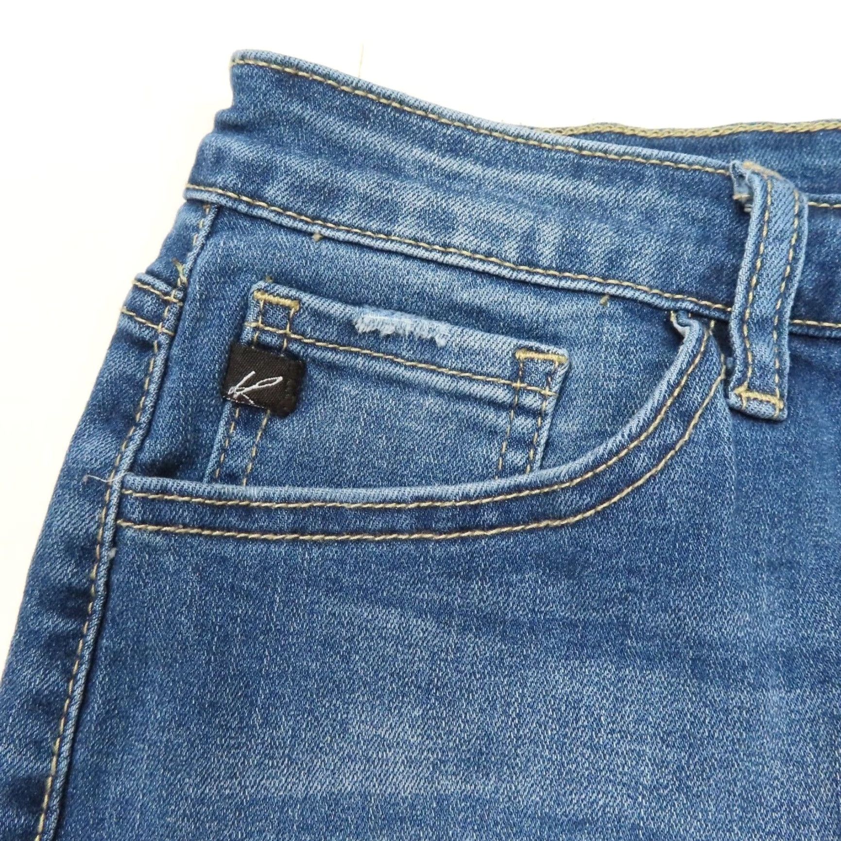 Vintage KanCan Skirt Women Juniors 1 KC6062M Medium Blue Wash Distressed Raw Hem Denim Jean Short Straight & Pencil Vintage No N/A Size 25" / US 0 / IT 36 - 2 Thumbnail