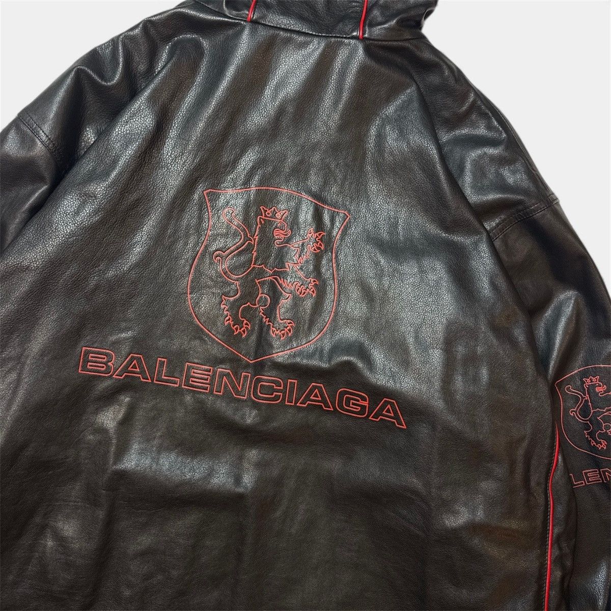 Balenciaga LION CREST HOODED LEATHER TRACK JACKET Size US L / EU 52-54 / 3 - 6 Thumbnail