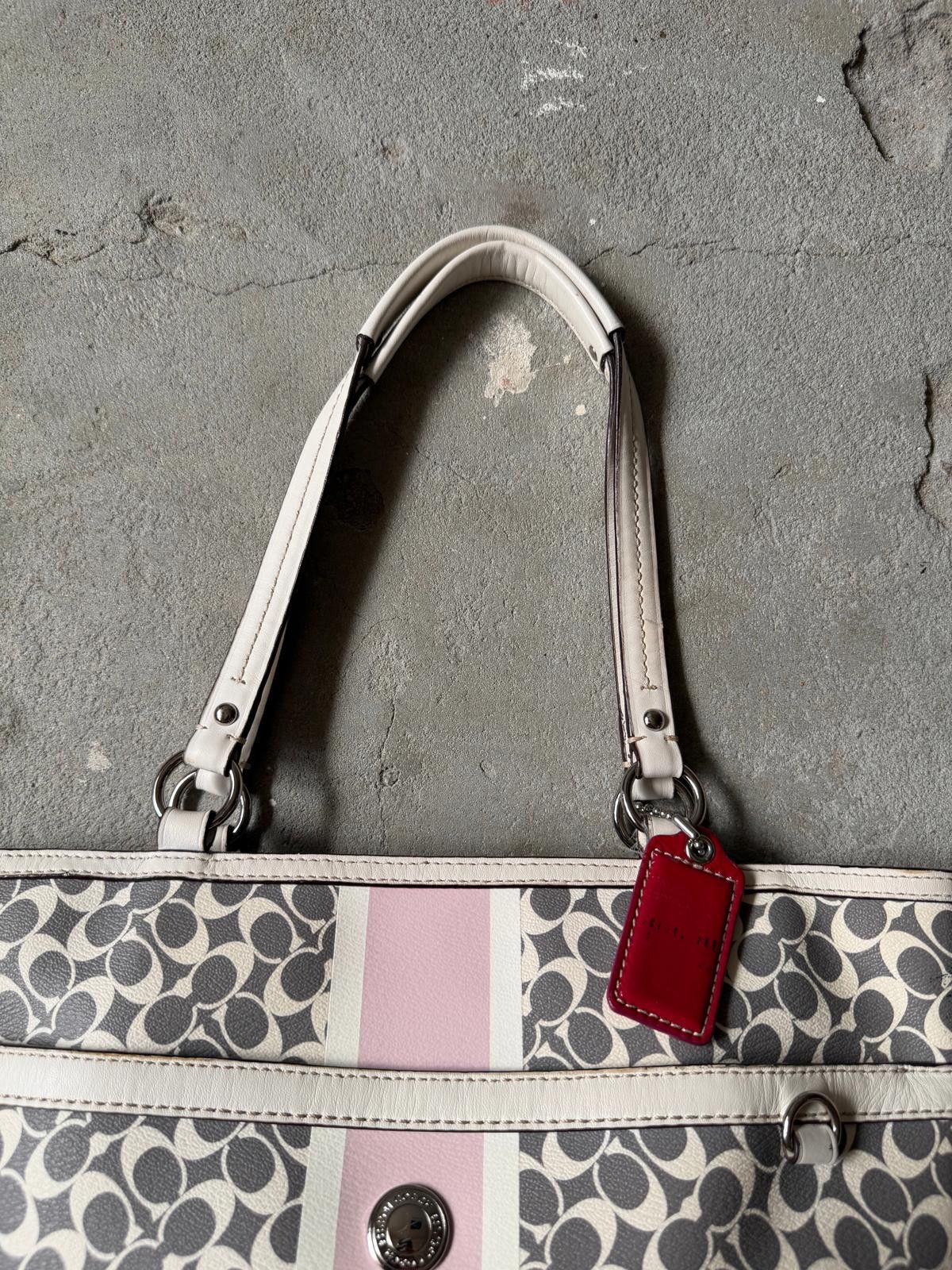 Coach Coach Signature Heritage Stripe Tote Bag Grey/Pink Size ONE SIZE - 3 Thumbnail
