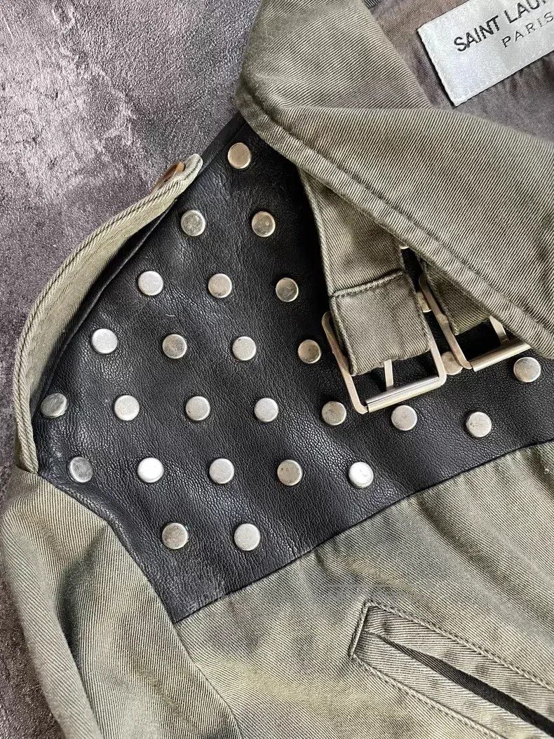 Saint Laurent Paris Saint Laurent Paris Olive Green Washed Studs Patched Leath Size XXS / US 00 / IT 34 - 5 Thumbnail