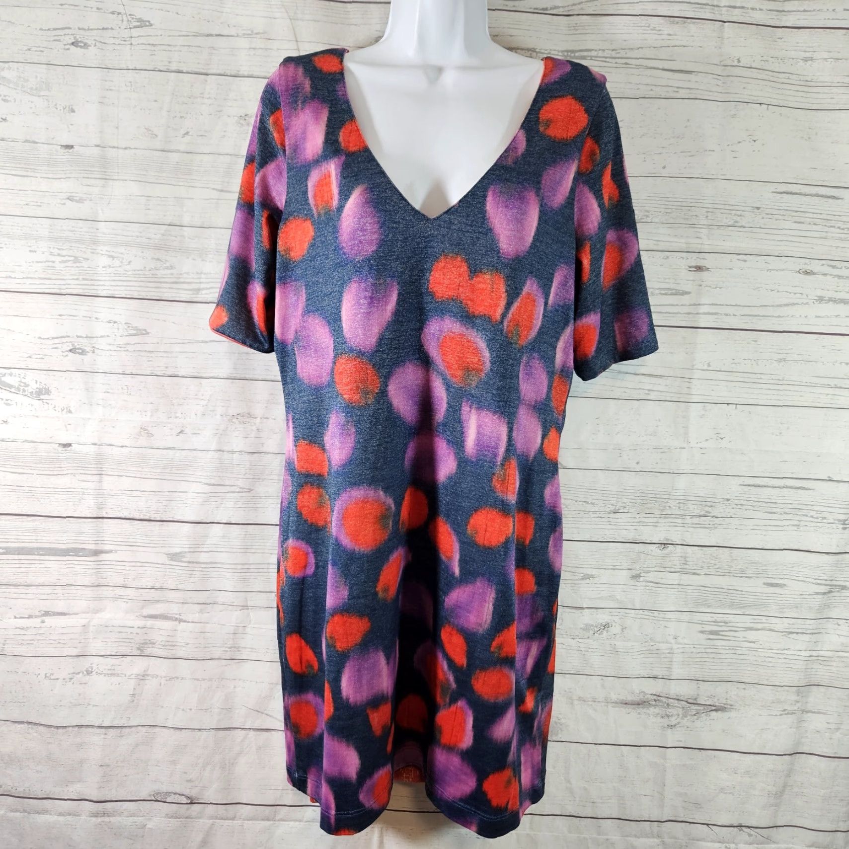 Doublet Nally & Millie Womens Reversible Dress Sz Large Purple Red Double V-Neck Dress Womens L Red V-Neck Mini Polyester Blend Short Sleeve 90s? Size L / US 10 / IT 46 - 2 Thumbnail