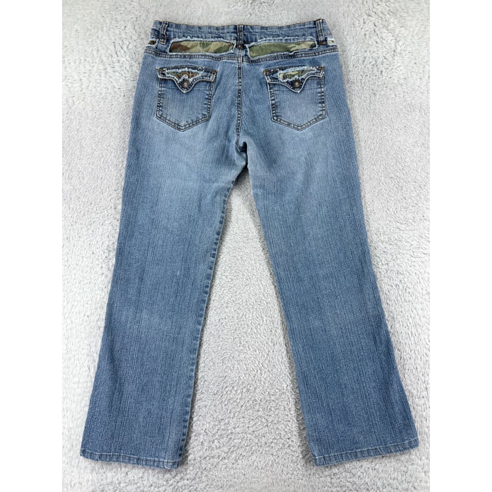 Vintage Hip Jeans Womens Jeans Bootcut 27 Blue Denim Camouflage Patch Embellished Distressed Size 27" / US 4 / IT 40 - 3 Thumbnail