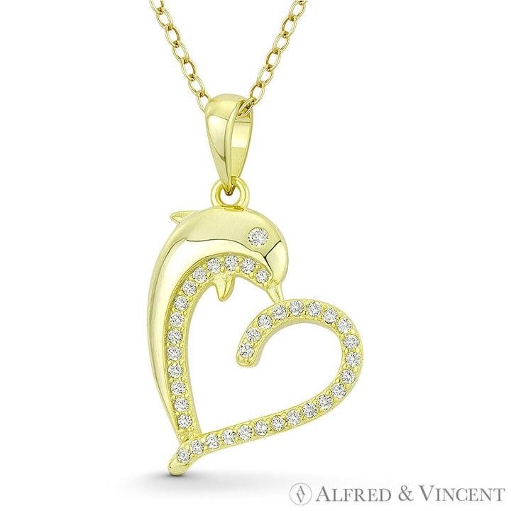 Other Heart & Dolphin CZ Accent Pendant in .925 Sterling Silver Size ONE SIZE - 1 Preview