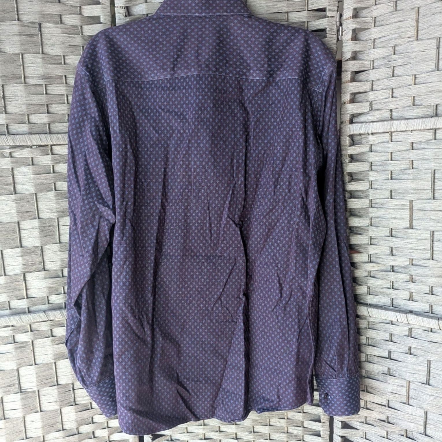 Egara Egara Mens L Button Up Shirt Burgundy Blue Geometric Diamond Non-Iron Stretch Size US L / EU 52-54 / 3 - 4 Thumbnail