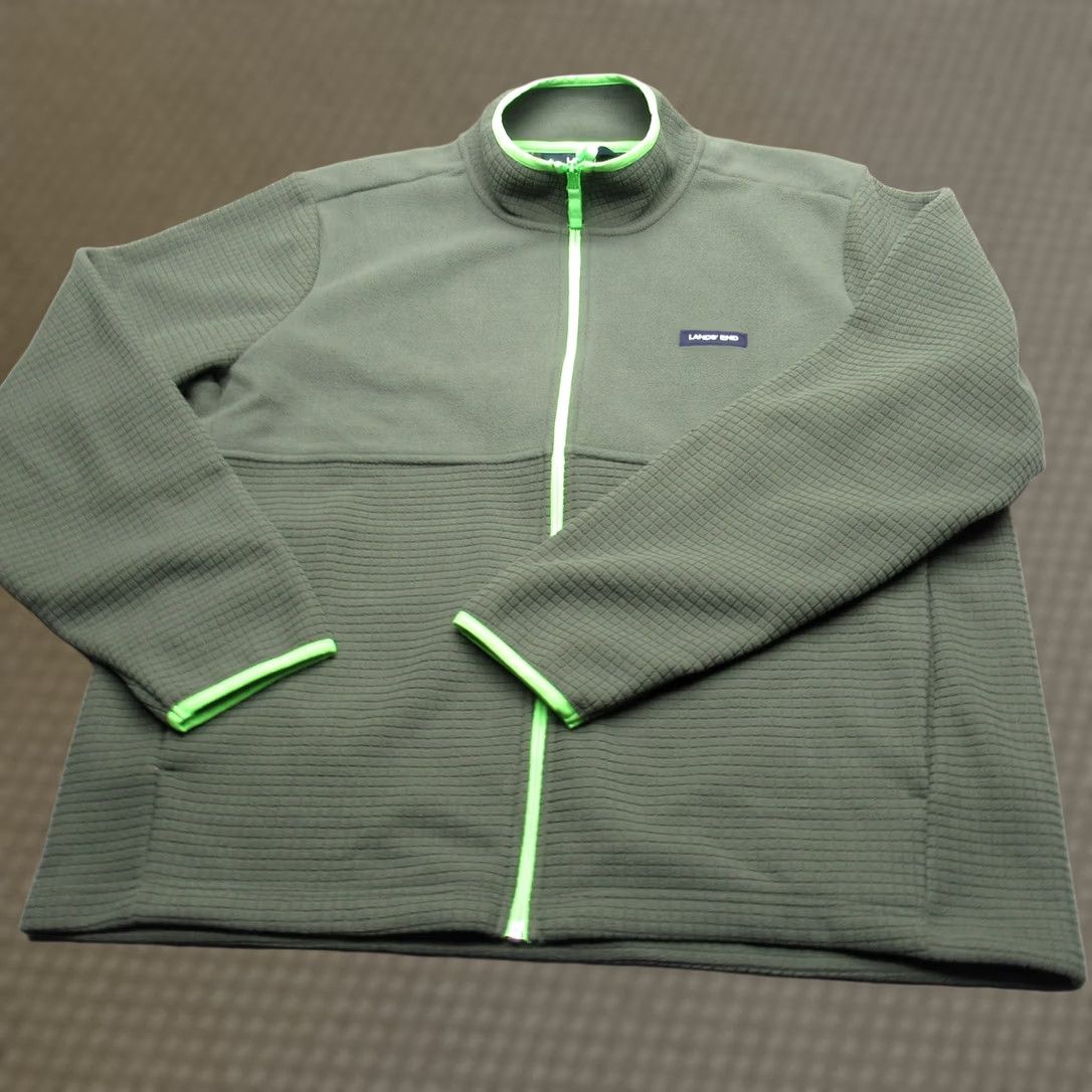 Lands' End Lands' End Jacket Mens XL Green Pockets Full Zip Fleece Waffle Knit Soft Hiking Outdoor Windbreaker Size US XL / EU 56 / 4 - 1 Thumbnail