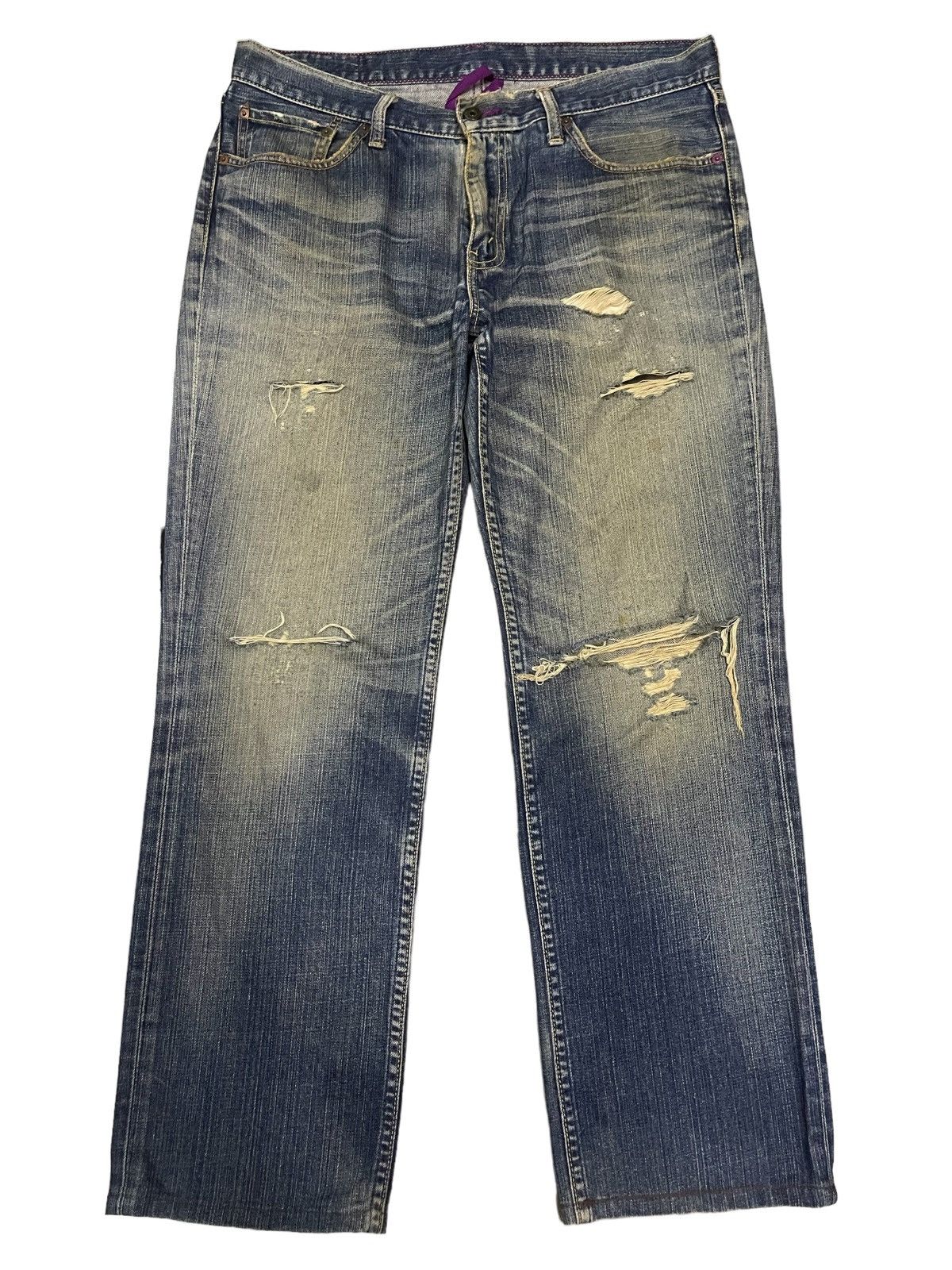 image of Archival Clothing x Levis Vintage Levis 502 Purple Line Distressed Baggy Jeans in Blue (Size 34)