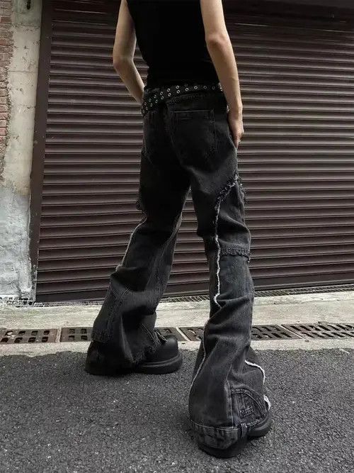 Japanese Brand × Jean Vintage raw edge patchwork distressed bootcut jeans Size US 32 / EU 48 - 4 Thumbnail