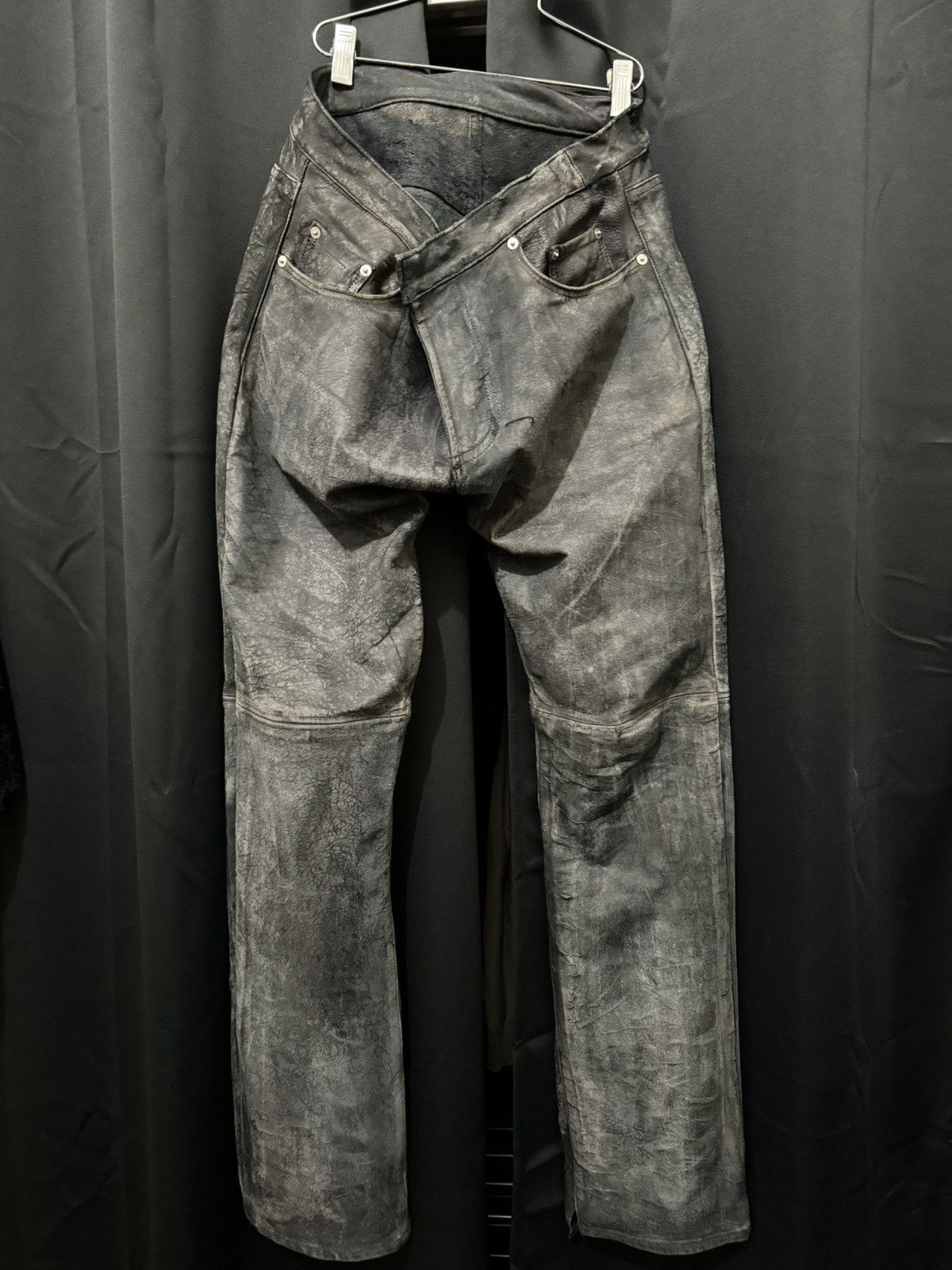 Other Black Distressed Leather Biker Pants Size US 34 / EU 50 - 2 Thumbnail