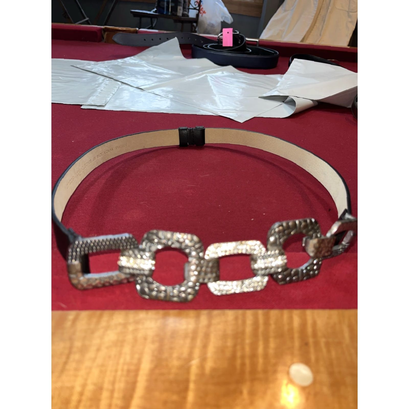 Vintage VINTAGE Chico's SILVER SQUARE Chain BELT Leather 24-37” Adjustable BLACK LEATHER Mens Women Girls Boys Size ONE SIZE - 4 Thumbnail
