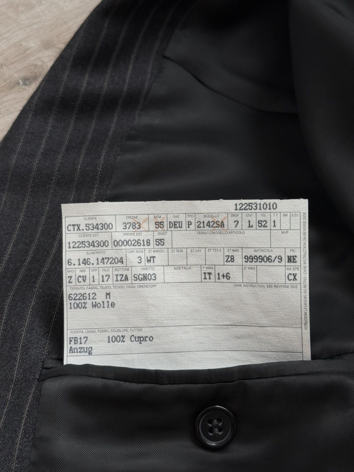 Ermenegildo Zegna Zegna Suit 3 Button Charcoal Pinstripe Wool Classic Fit Size 52L - 10 Thumbnail