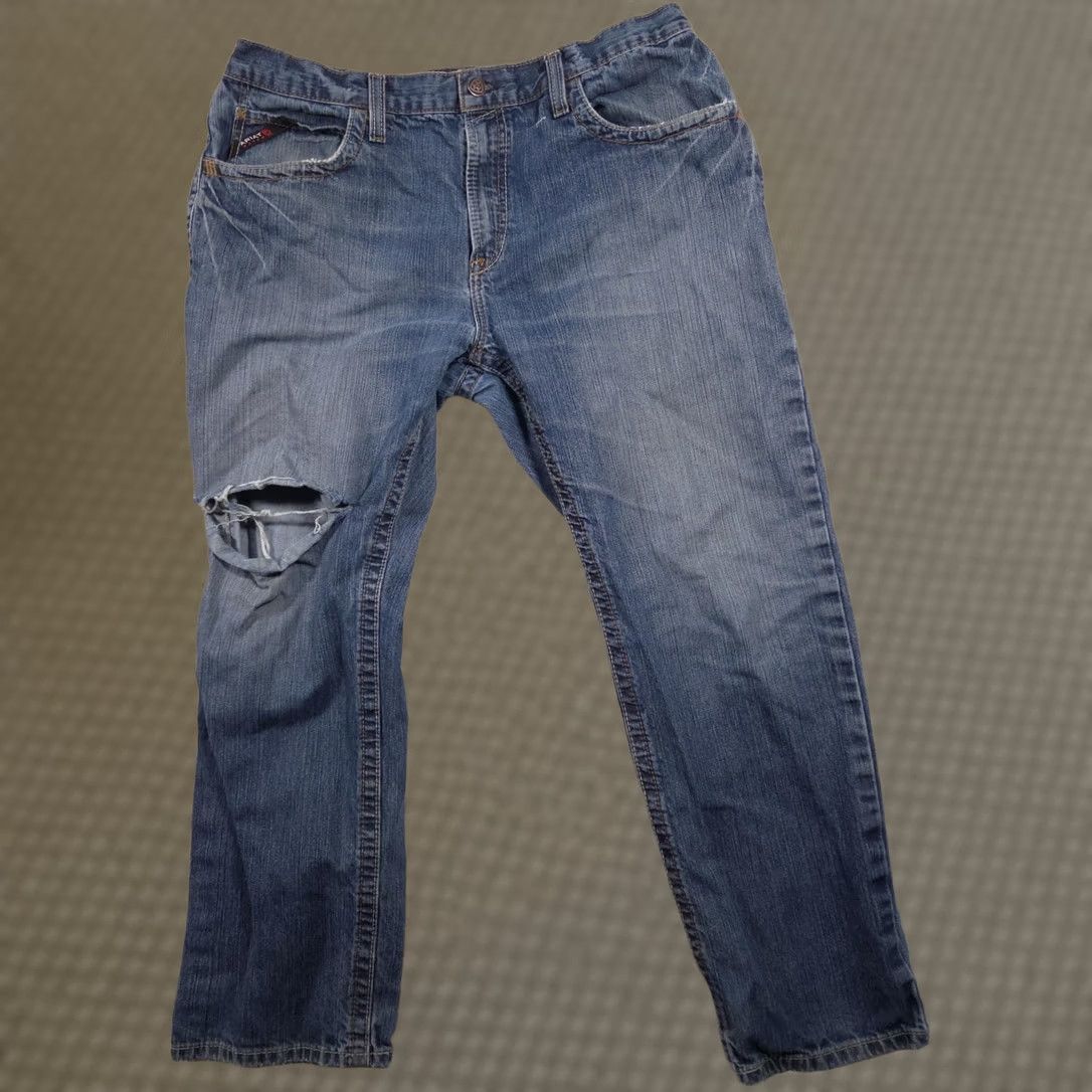 Ariat Ariat FR M3 Jeans Mens 38x30 Blue Relaxed Straight Denim Ripped Knee Workwear Jeans Size US 38 / EU 54 - 1 Thumbnail