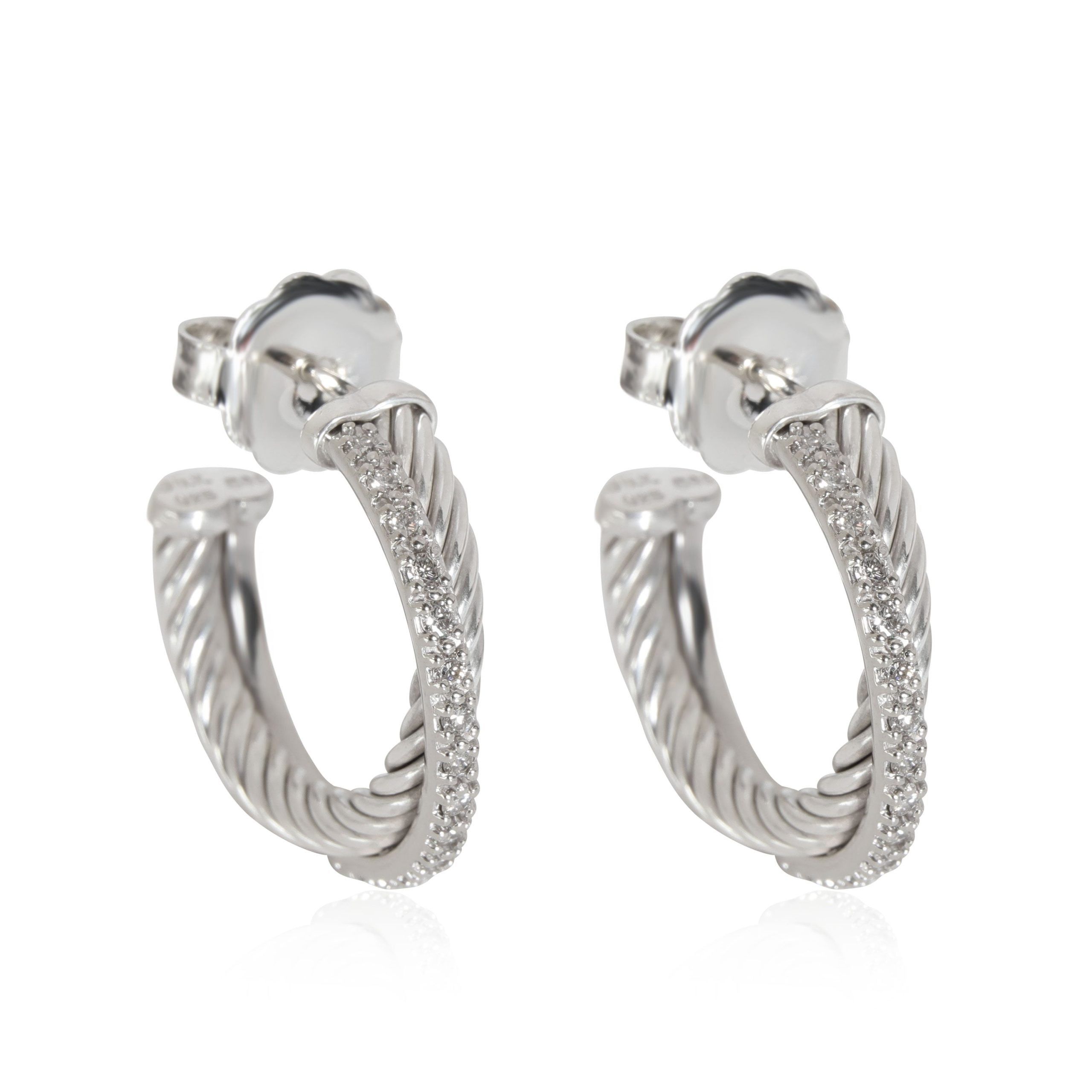 David Yurman Crossover Diamond Hoop Earring in Sterling Silver 0.31 CTW