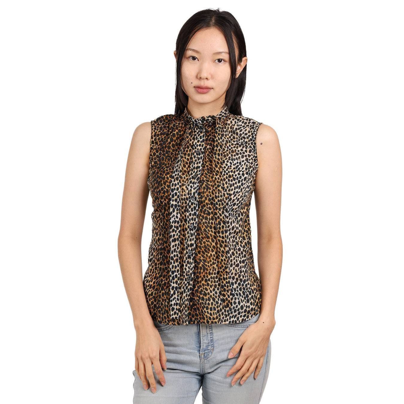 image of Dolce Gabbana D&g Dolce & Gabbana Brown Black Leopard Print Sleeveless Top, Women's (Size XL)