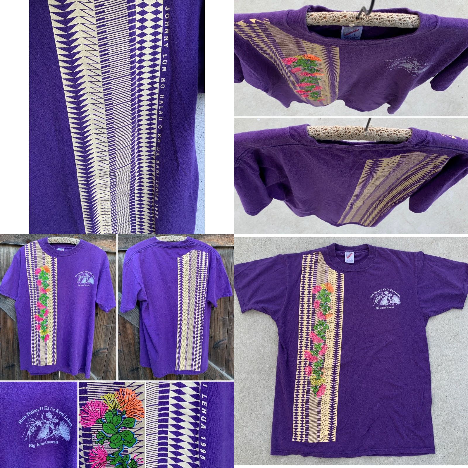 Jerzees VINTAGE Jerzees T-Shirt Men L Purple Hawaiian Graphic Print 1995 Johnny Lum Ho Hula Halau O Ka Ua Kani Lehua Hawaii Shirt Size US L / EU 52-54 / 3 - 8 Thumbnail