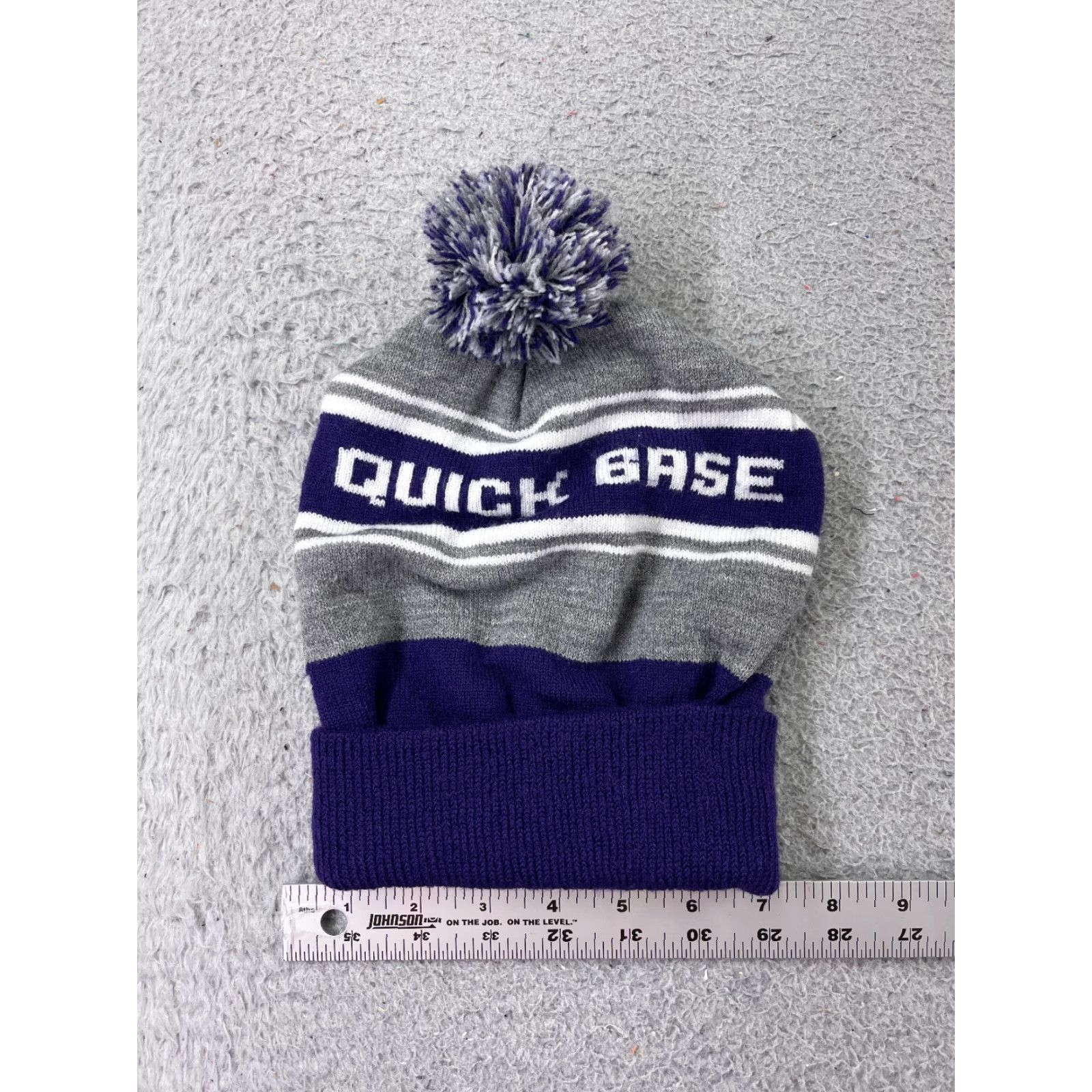 Vintage Capamerica Quick Base Beanie Toque Adult One Size Purple Gray Knit Acrylic Pom Made In USA Mens Womens Unisex Hat Size ONE SIZE - 5 Thumbnail