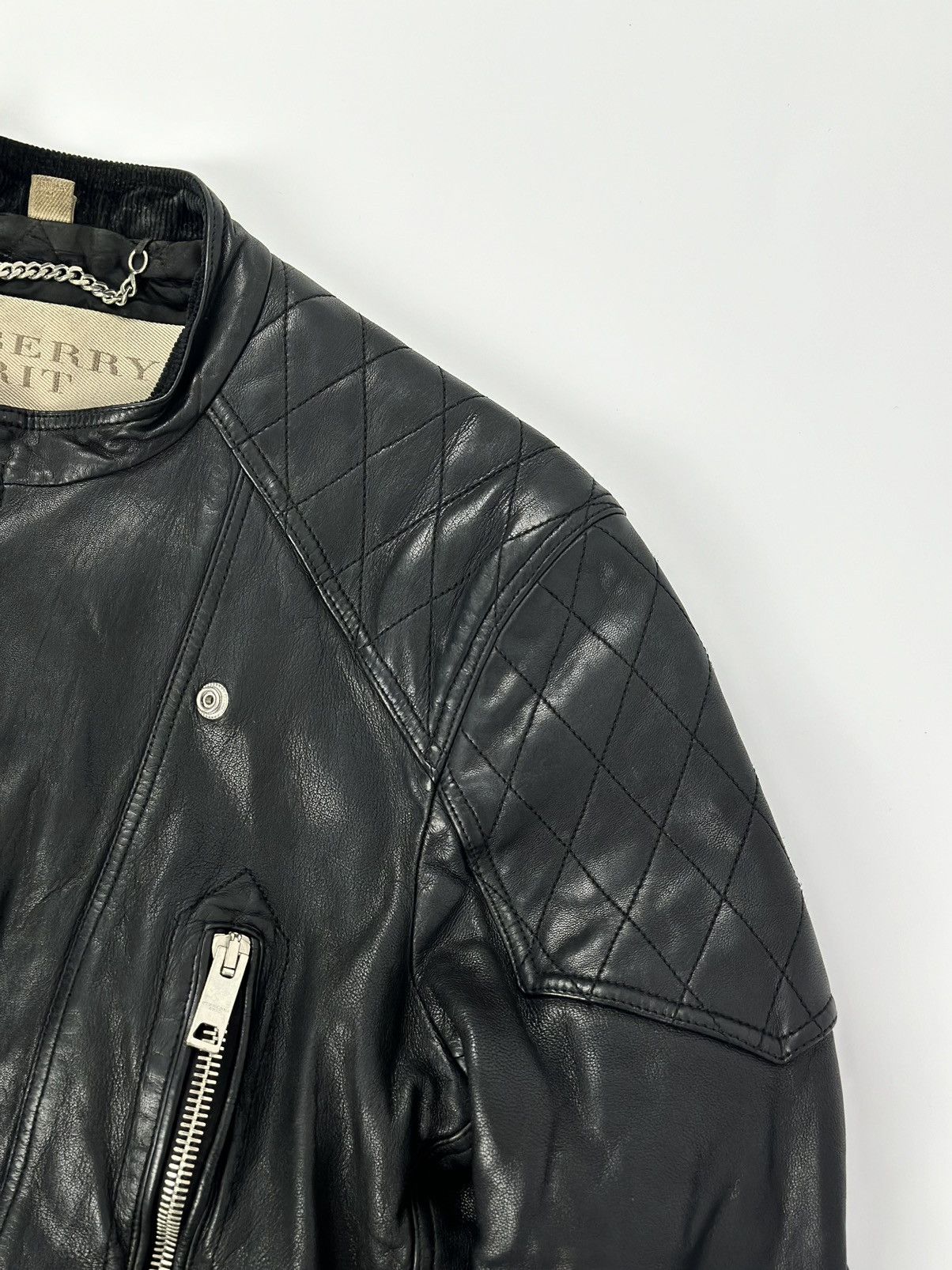 Burberry × Burberry Prorsum Burberry Brit Quilted Moto Biker Lamb Leather Jacket Size US M / EU 48-50 / 2 - 6 Thumbnail