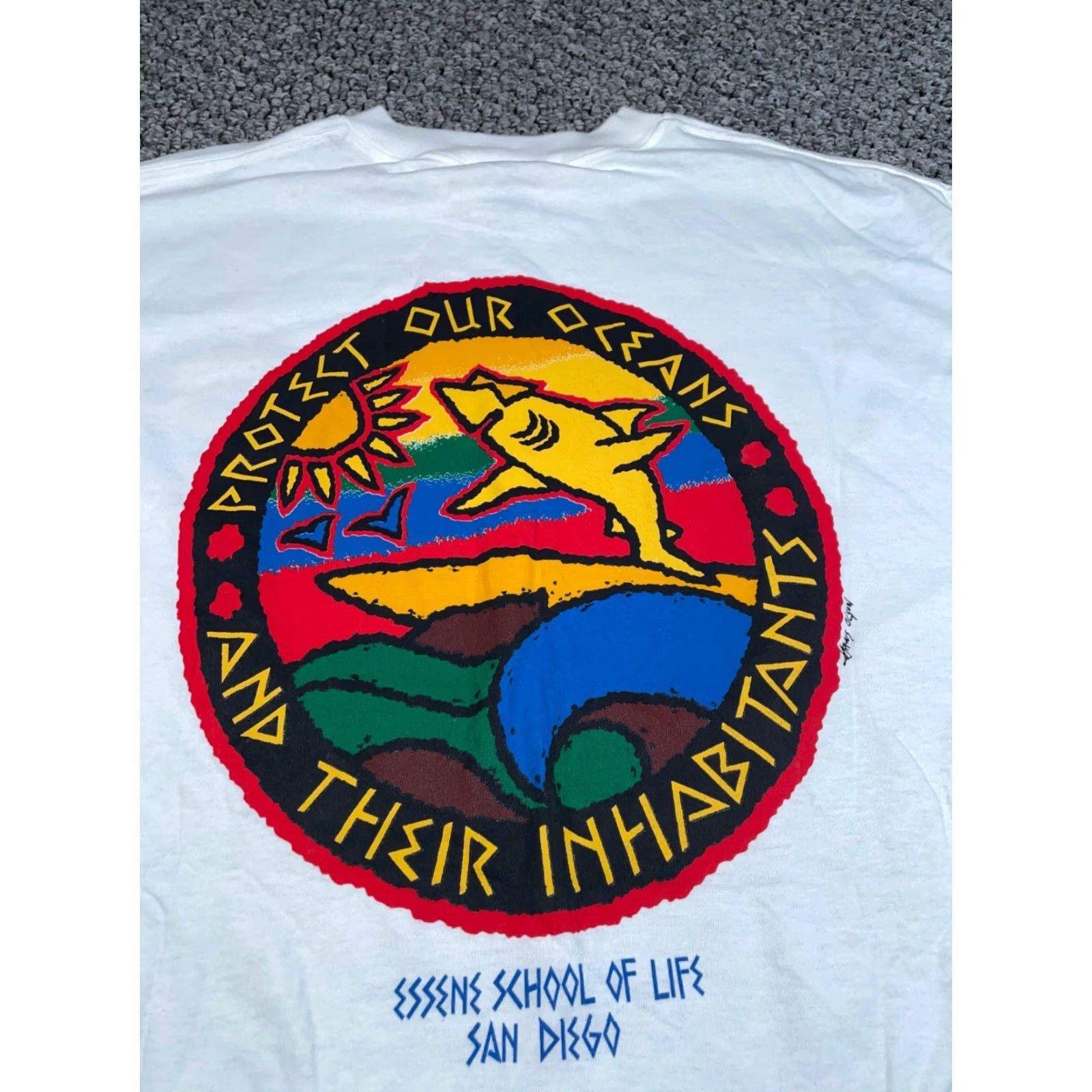 Vintage VINTAGE School of Life Dolphins Shirt Adult XL White - 90s Nautical Graphic, Jamaica, Oneita Tag, Single Stitch Mens XL Size US XL / EU 56 / 4 - 4 Thumbnail