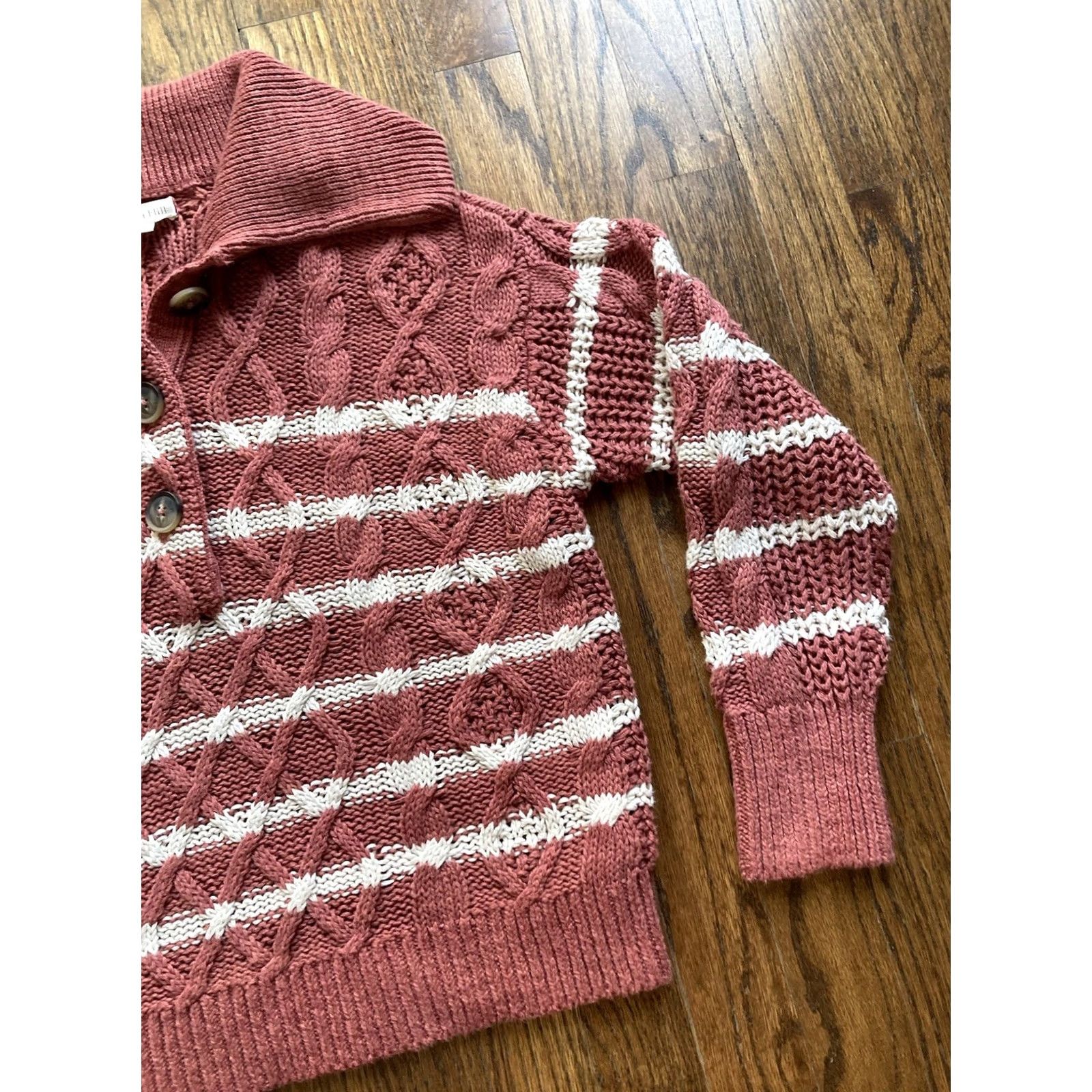 Vintage GARNET HILL Sweater Womens XS Cotton Linen Chunky Knit Fisherman Long Sleeve Collared Solid Pink Size XS / US 0-2 / IT 36-38 - 3 Thumbnail