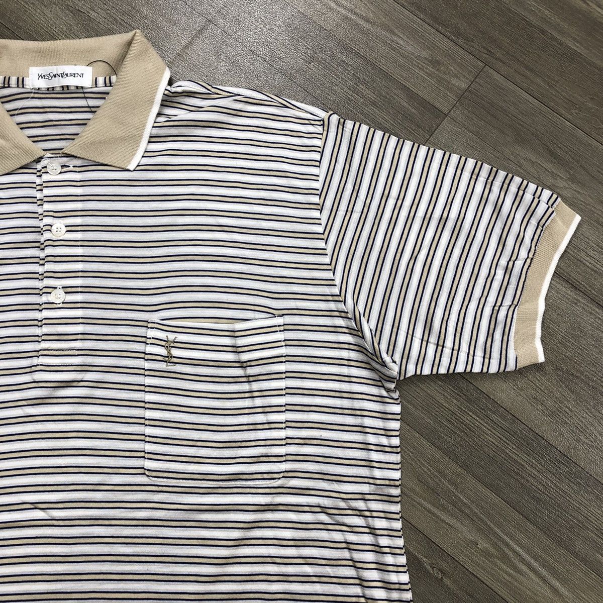 Luxury Yves Saint Laurent Pour Homme YSL Striped Polo Shirt