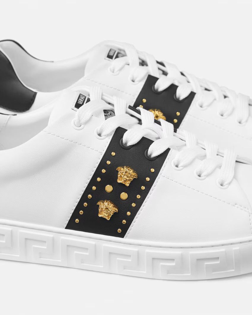 Versace o1s22i1n1224 Studded Greek Sneakers in White Black Size US 10 / EU 43 - 5 Thumbnail