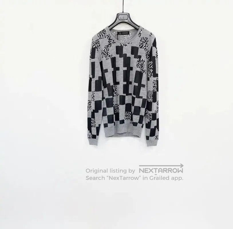 Versace Versace Gray Wool Checkered Long Sleeve Sweater . Size US S / EU 44-46 / 1 - 1 Thumbnail