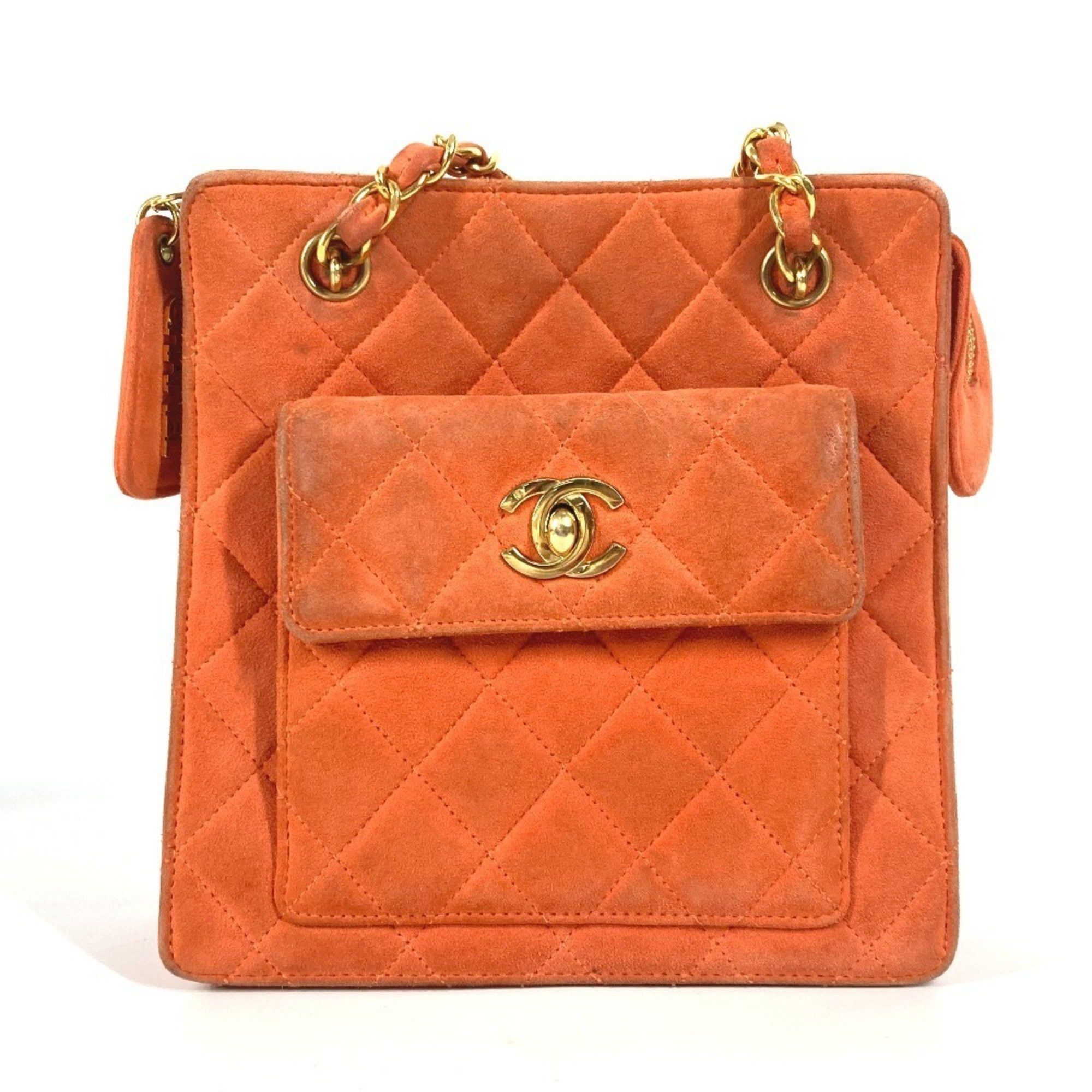 Chanel Vintage Cc Coco Mark Matelasse Quilted W Chain Shoulder Bag Handbag Suede Women's Orange