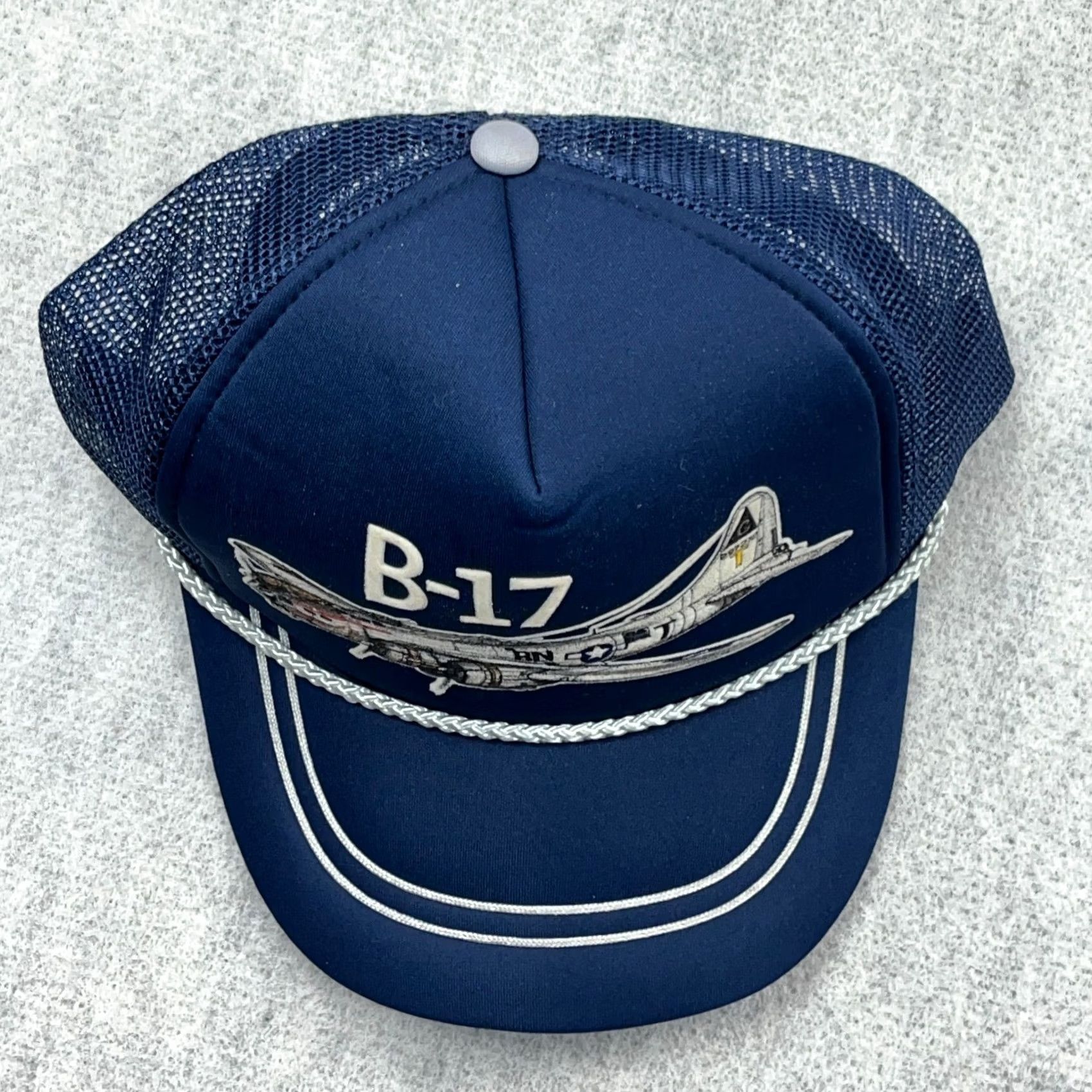 Vintage VINTAGE JJ Trucker Hat Cap Snapback Blue White Rope Stripes Air Force Men One Size Adjustable Mesh Back Size ONE SIZE - 4 Thumbnail