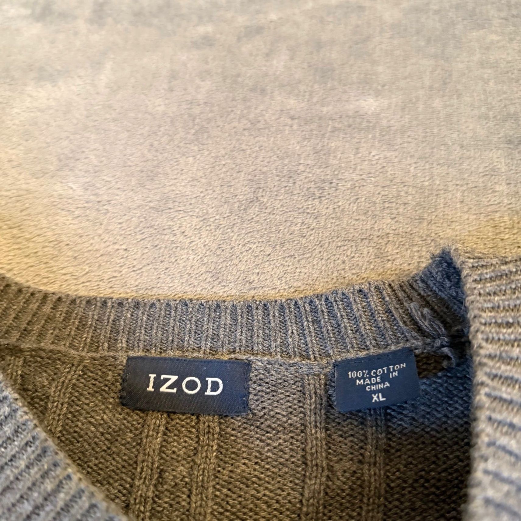 Izod IZOD Cable Knit Sweater Gray 100% Cotton Crewneck Long Sleeve Mens XL Pullover Size US XL / EU 56 / 4 - 2 Thumbnail