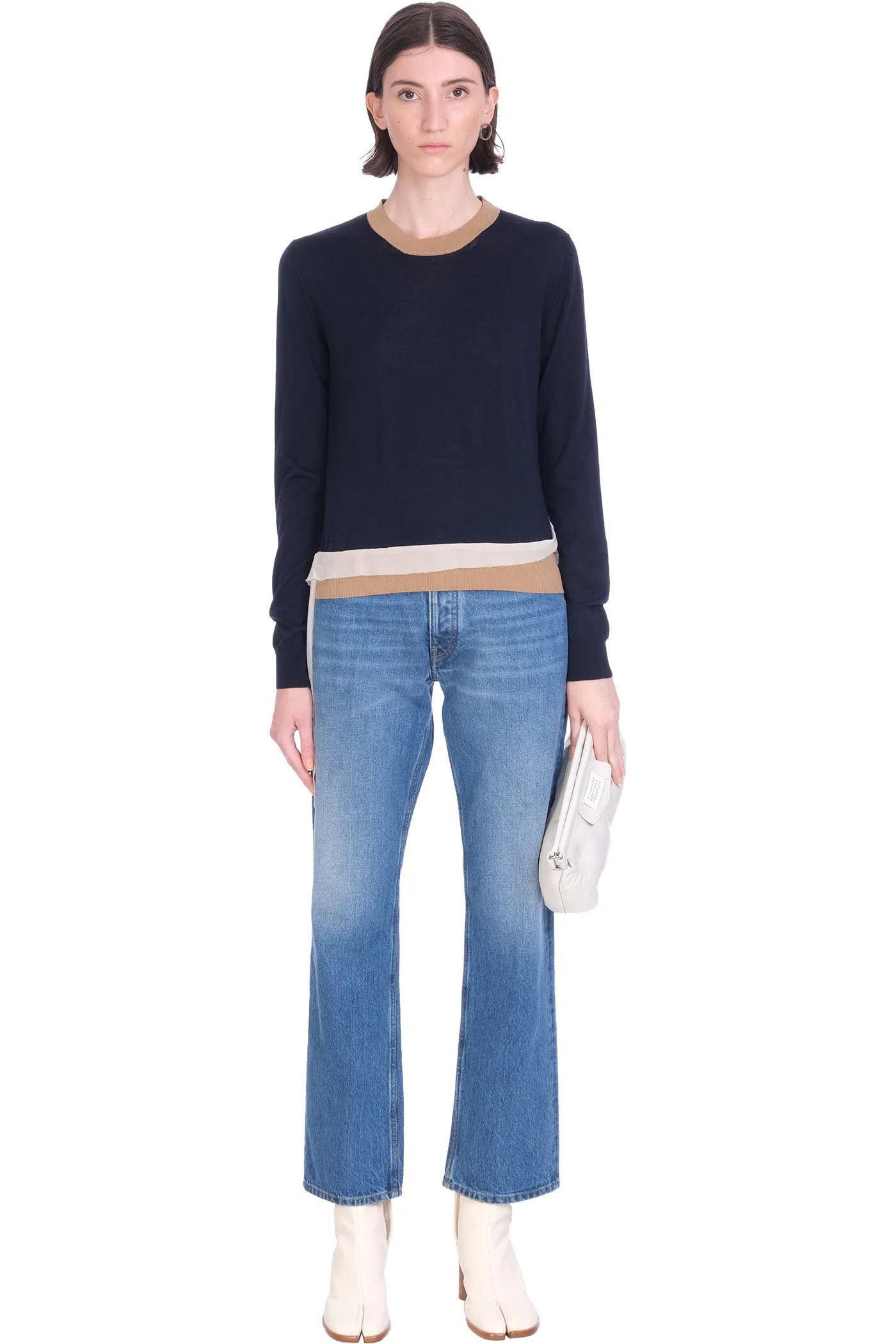 Maison Margiela o1y0625 Crewneck Sweater in Midnight Blue/Camel Size S / US 4 / IT 40 - 2 Thumbnail