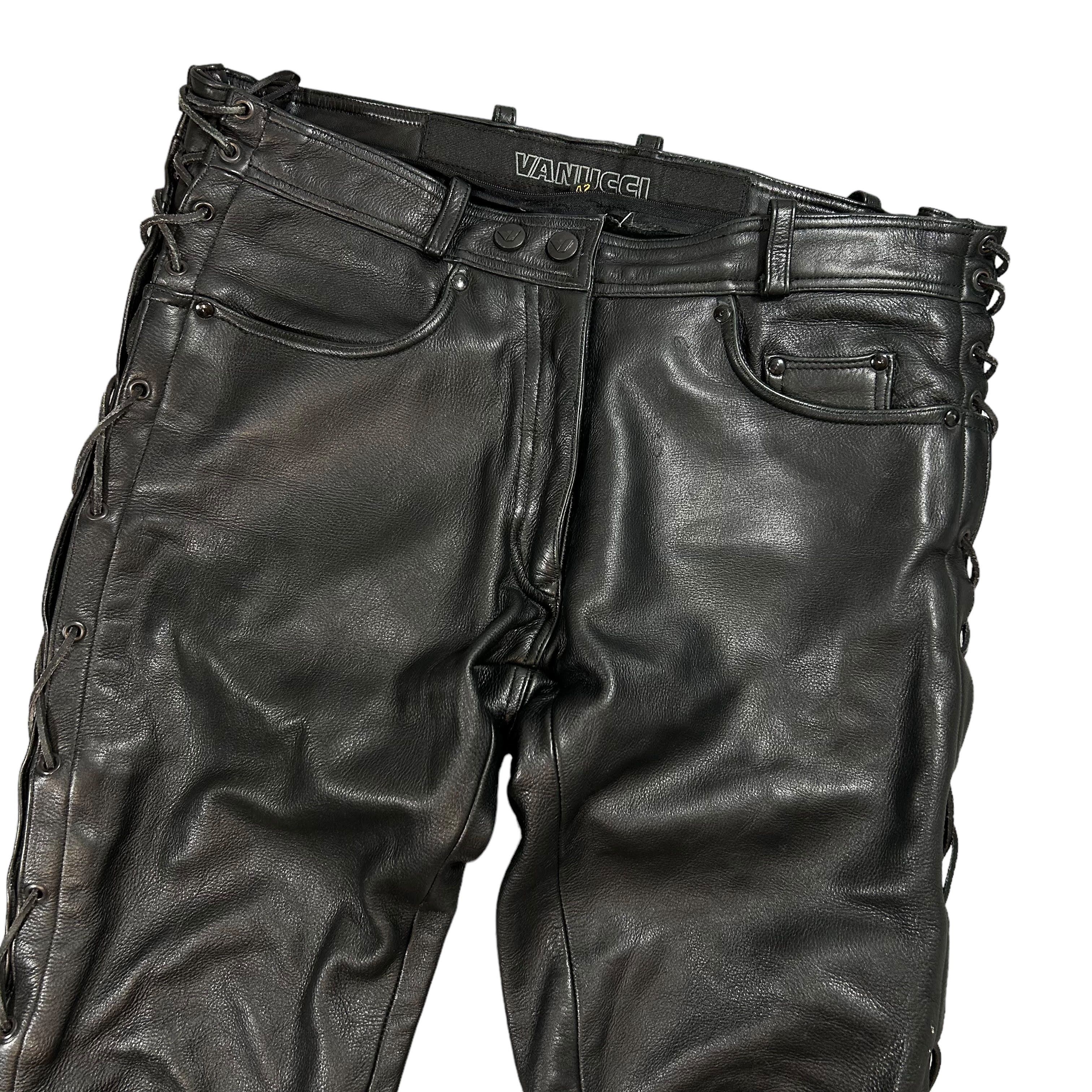 Genuine Leather × Vintage Vintage Black Vanucci Motorcycle Genuine Leather Pants W34 Size US 34 / EU 50 - 3 Thumbnail
