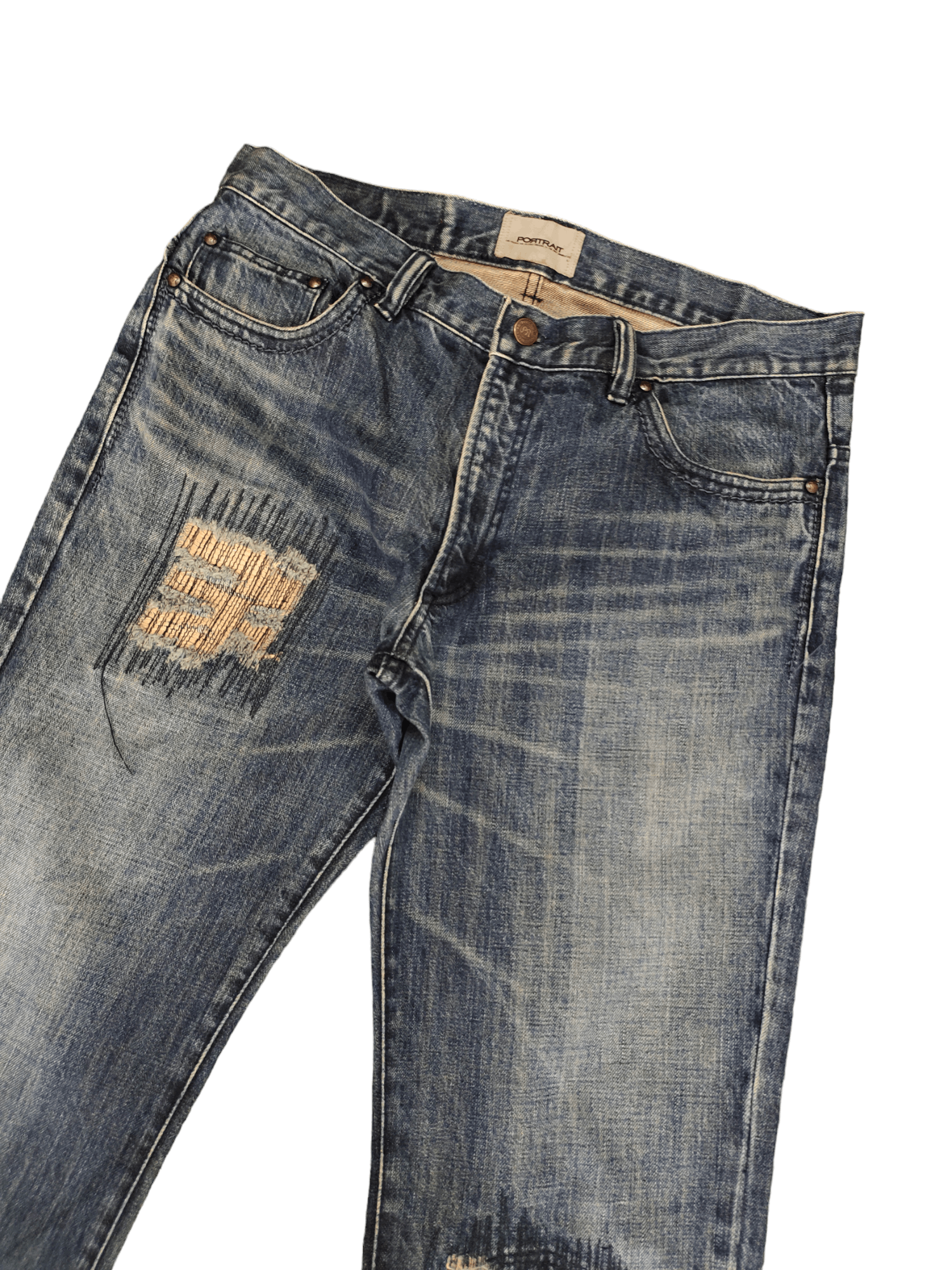 Le Grande Bleu (L.G.B.) Flare Jeans Portrait Japan Sew Distress Denim Bootcut Y2k Size US 33 - 4 Thumbnail