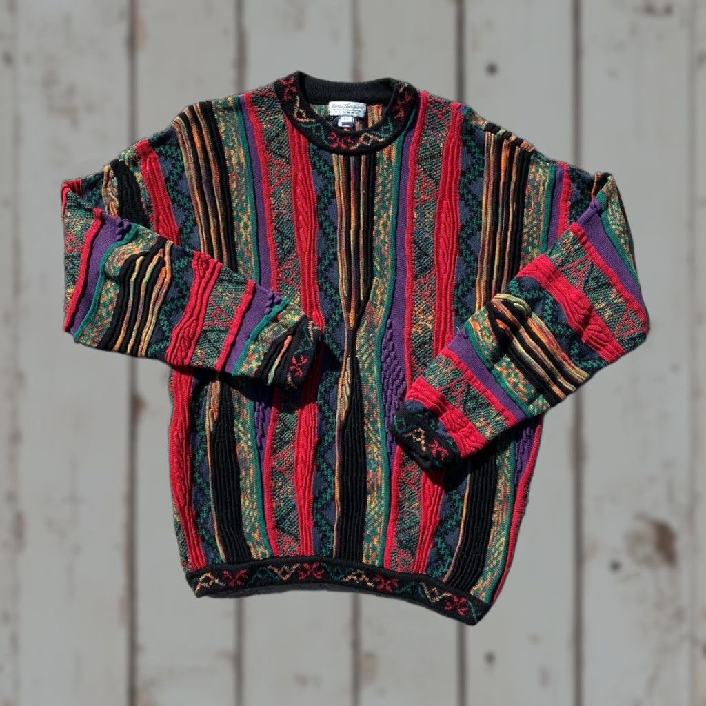 VINTAGE Tundra Abstract 3D Knit Multicolor Pullover Sweater Men