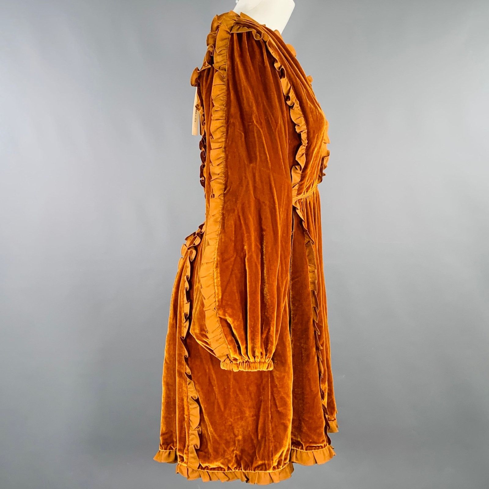 Ulla Johnson ULLA JOHNSON 4 Camel Ruffled Long Sleeve Below Knee Dress Size S / US 4 / IT 40 - 3 Thumbnail