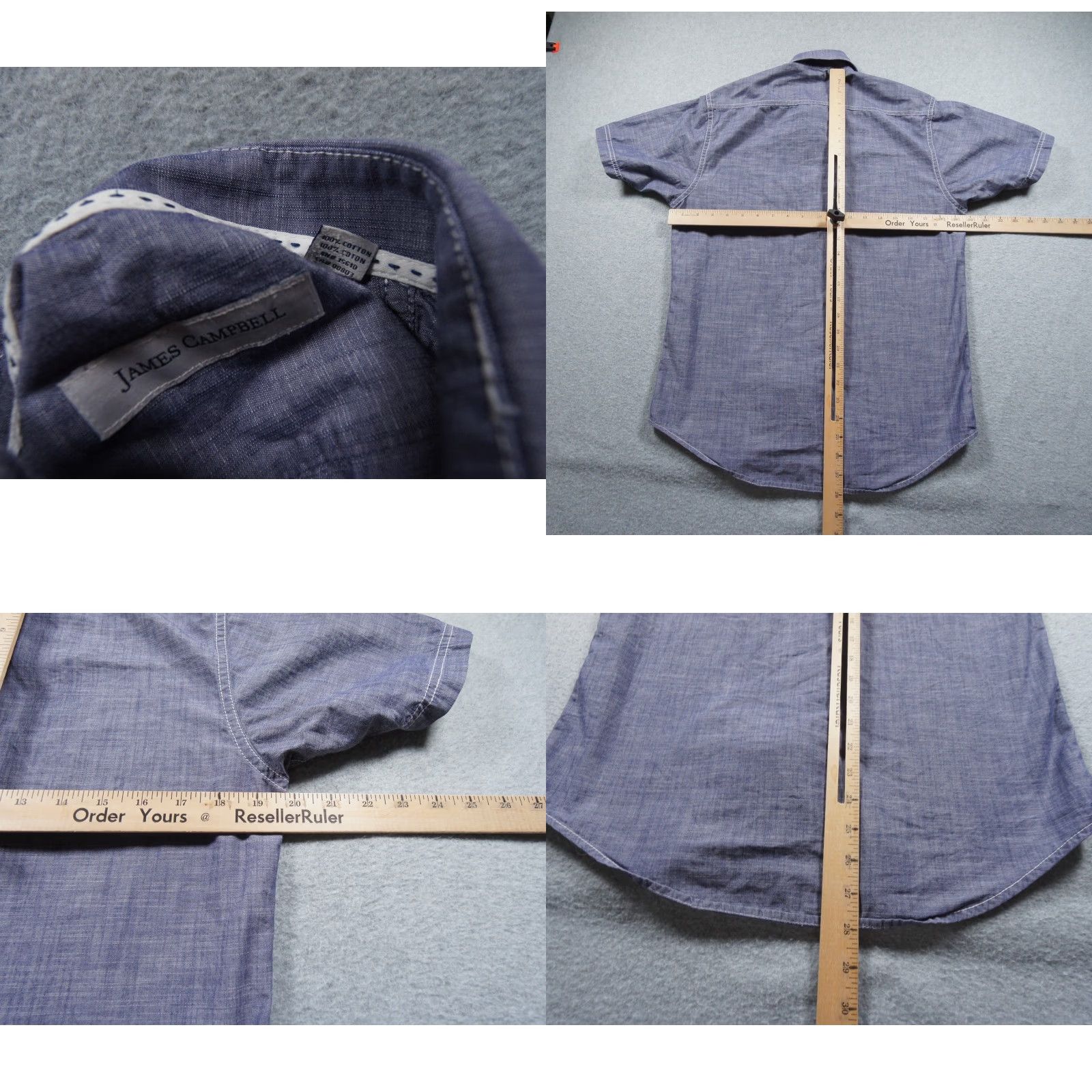 Vintage James Campbell Shirt Mens Small Blue Button-Down Short Sleeve Collared Adult Men's Button-Up Casual Size US S / EU 44-46 / 1 - 8 Thumbnail