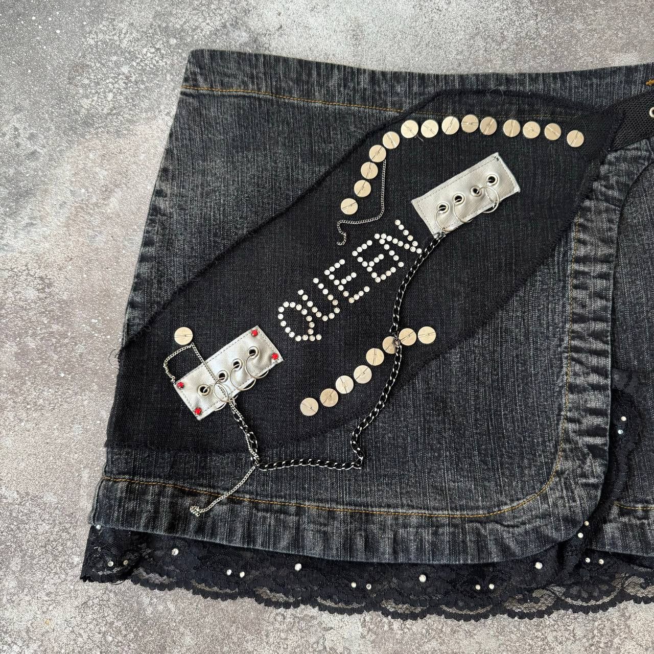 20471120 × Hysteric Glamour × Le Grande Bleu (L.G.B.) Asymmetric Vintage Y2K Gothic Washed Mini Skirt Size 26" / US 2 / IT 38 - 2 Thumbnail