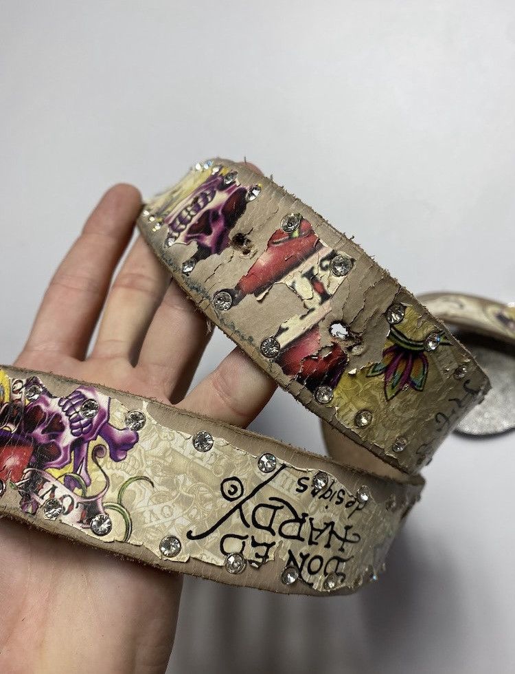 Ed Hardy Vintage Ed Hardy distressed faded leather belt with logo Size ONE SIZE - 6 Thumbnail