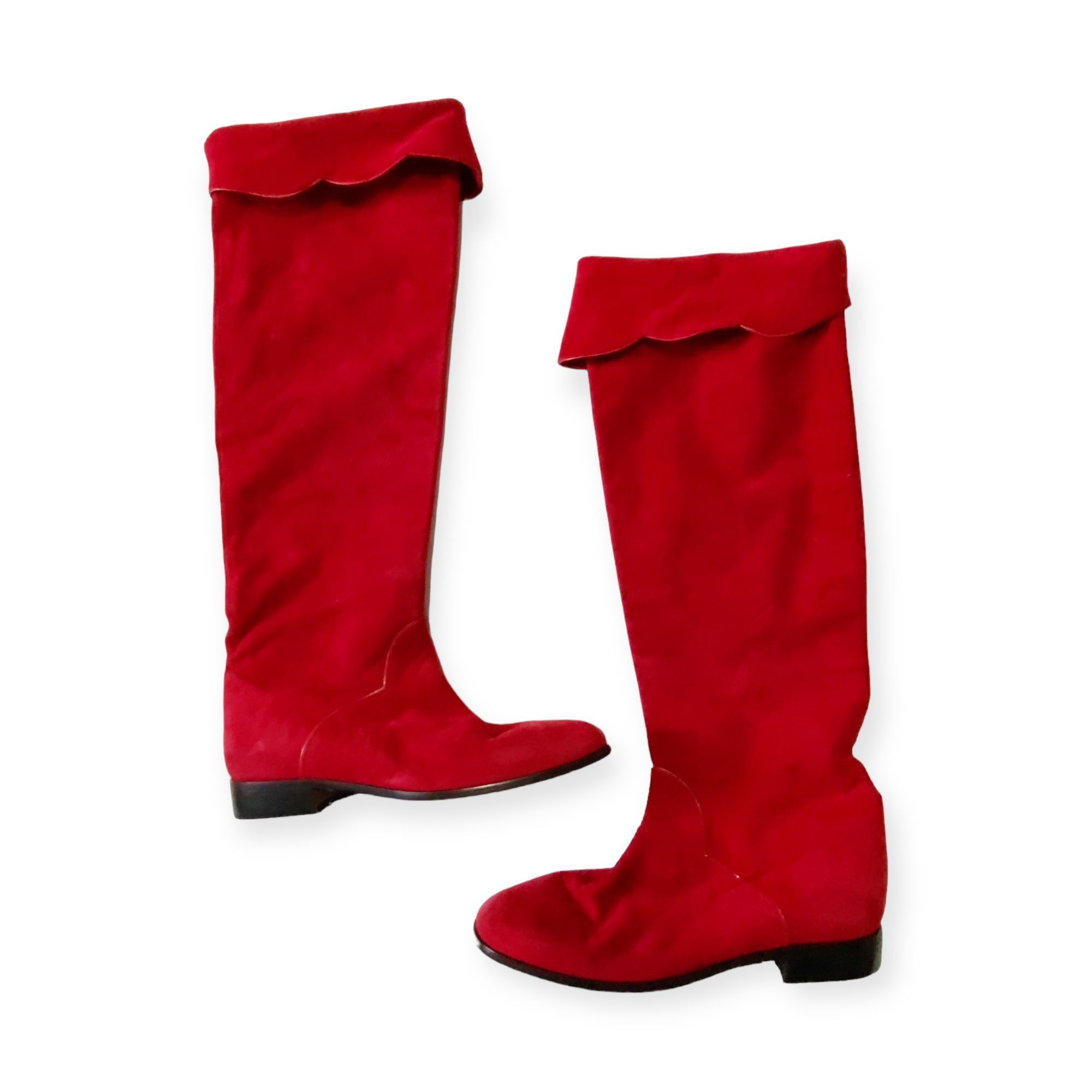 Yves Saint Laurent Vintage Yves Saint Laurent red suede long boots, Size 7 Size US 7 / IT 37 - 5 Thumbnail