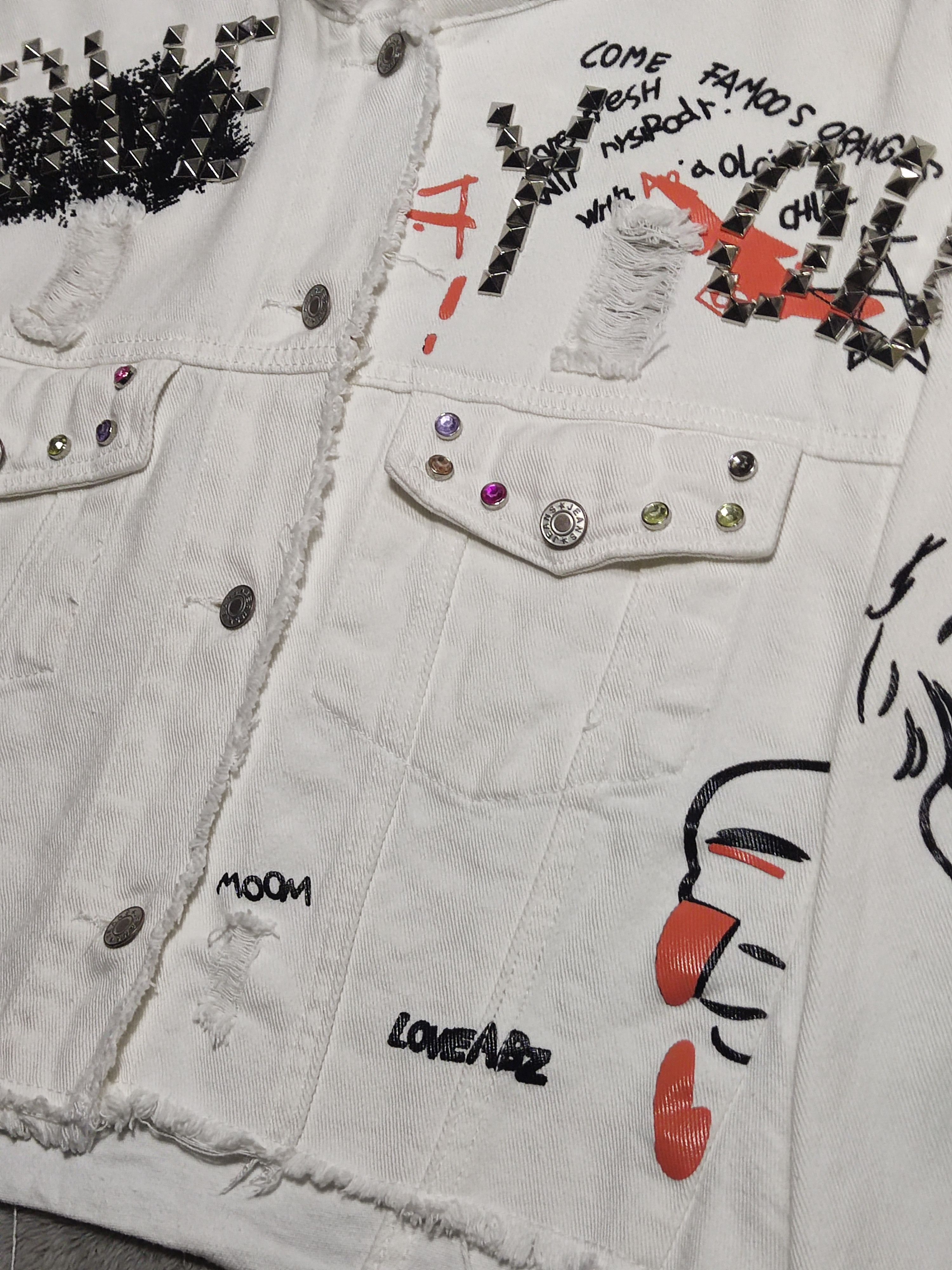 Le Grande Bleu (L.G.B.) Distressed Cyber-Punk Studded Denim Jacket- Harajuku Style Size M / US 6-8 / IT 42-44 - 8 Thumbnail