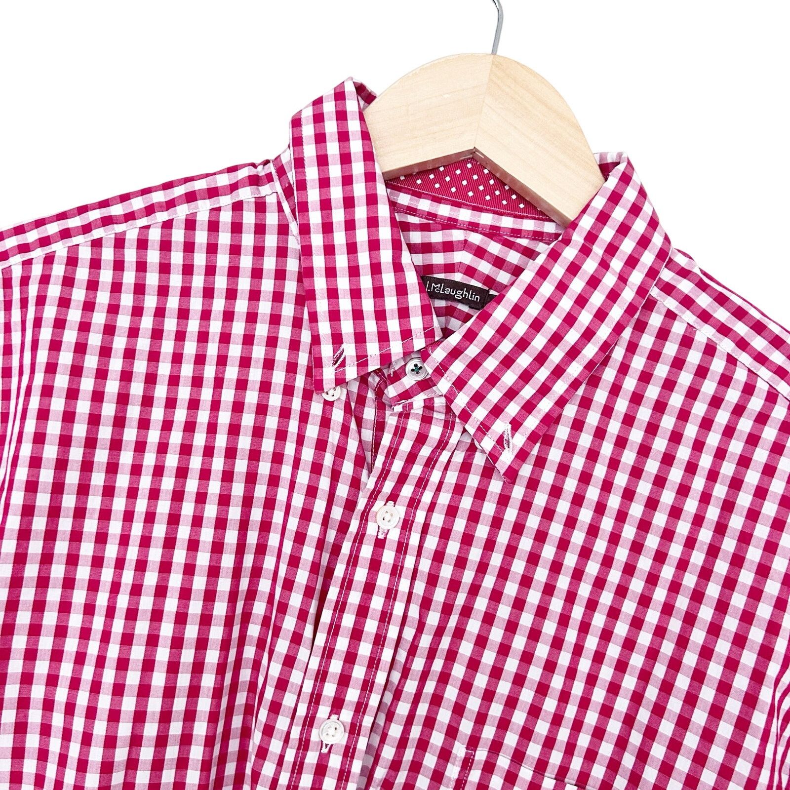J.McLaughlin J. McLaughlin Red White Plaid Long Sleeve Button Down Sz L Size US L / EU 52-54 / 3 - 1 Thumbnail