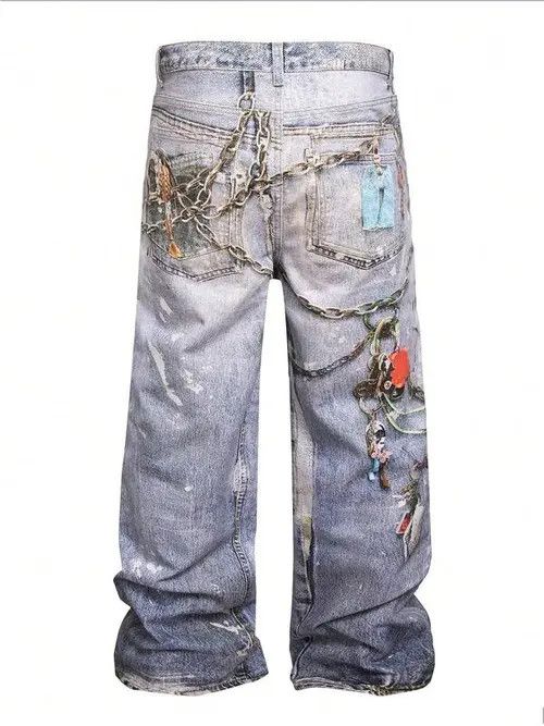 Jean DRIP denim jeans Y2K Baggy vintage Size US 33 - 3 Thumbnail