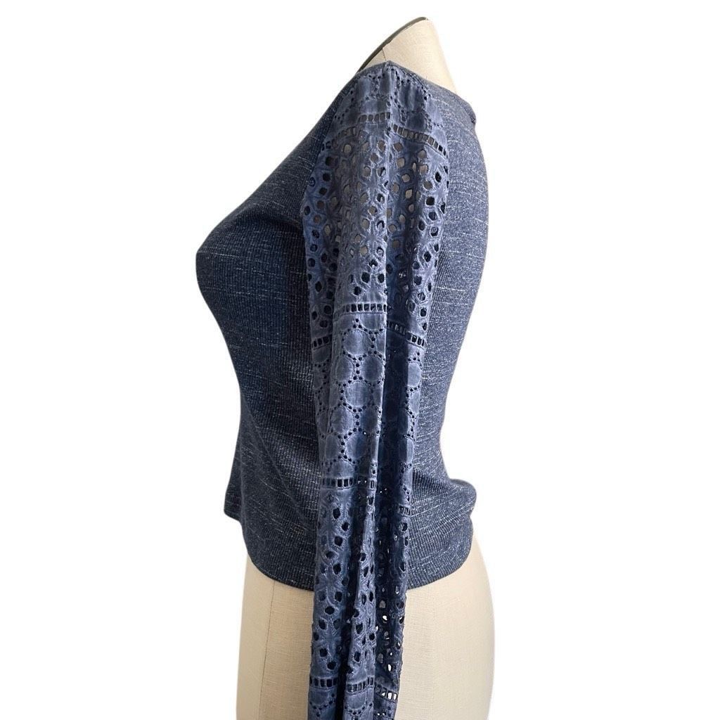 See by Chloe See By Chloe Womens Cotton Blouse S Blue Marled Eyelet Bell Size S / US 4 / IT 40 - 4 Thumbnail