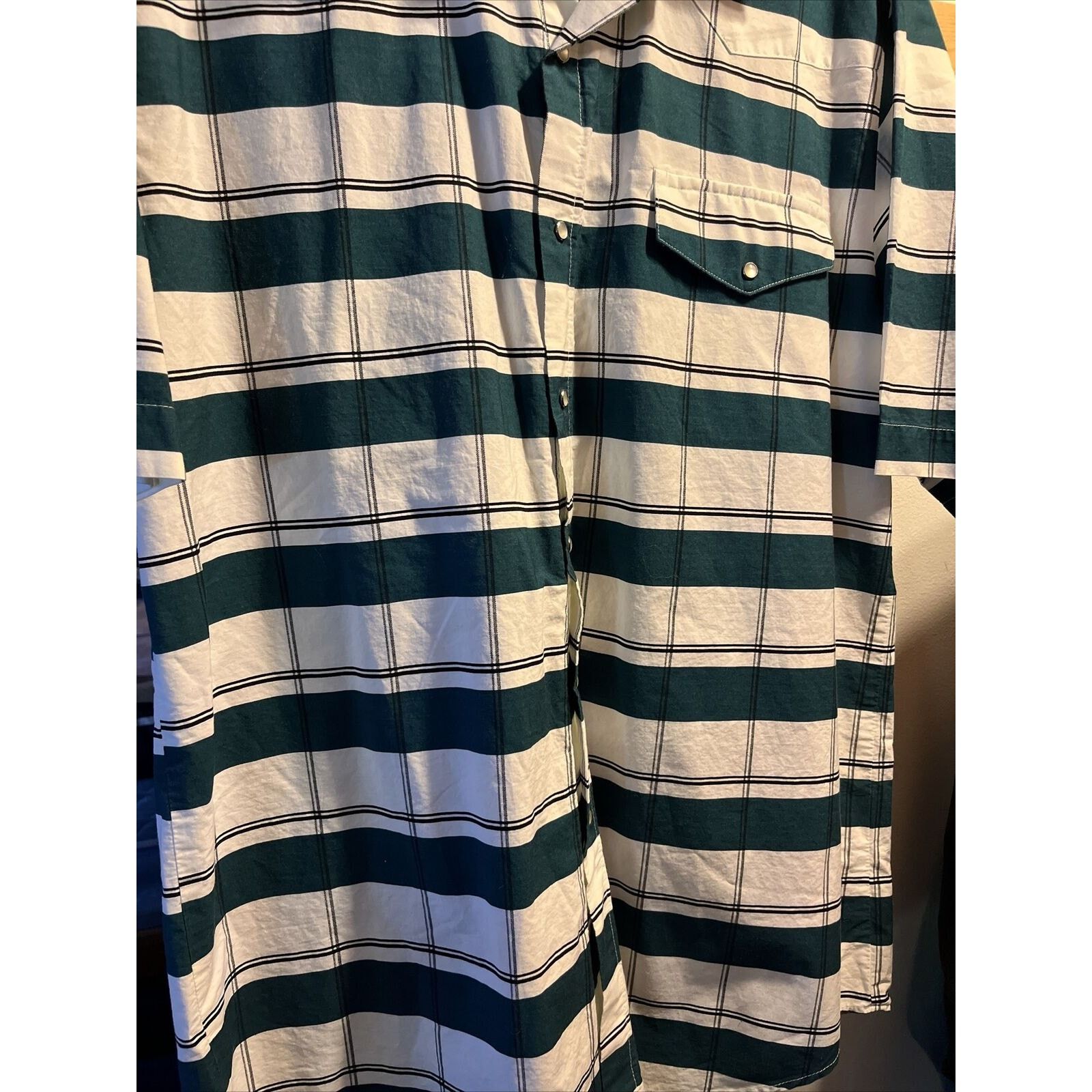 Roper Roper Men’s XL White Green Striped Pearl Snap Cotton Shirt Size US XL / EU 56 / 4 - 6 Thumbnail