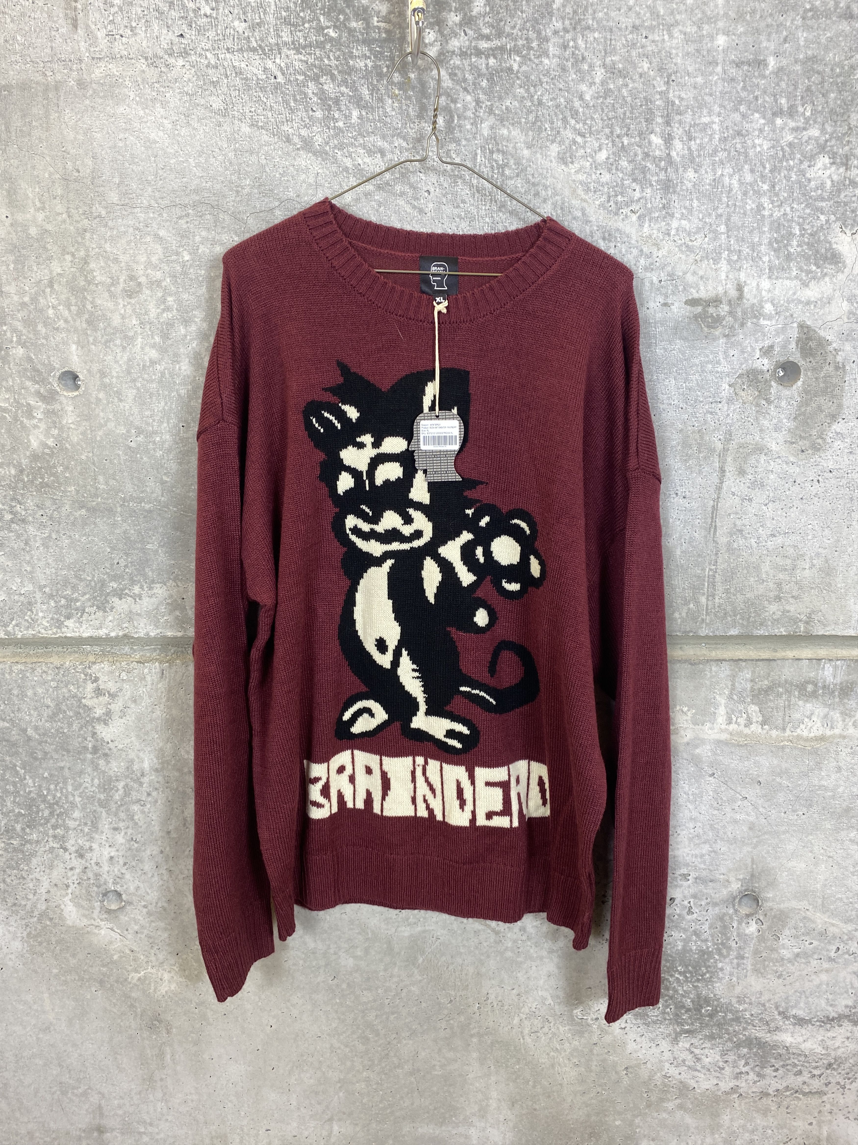 Pre-owned Brain Dead Meow Cat Knit Sweater Size L In Red