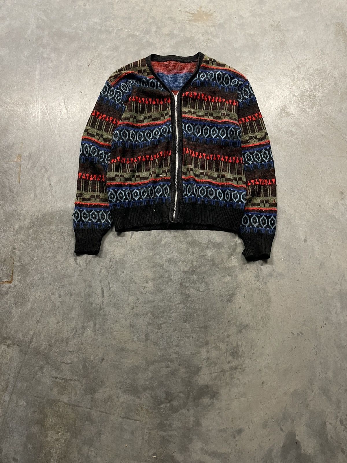 Vintage 50s Tribal Print Knit Cardigan