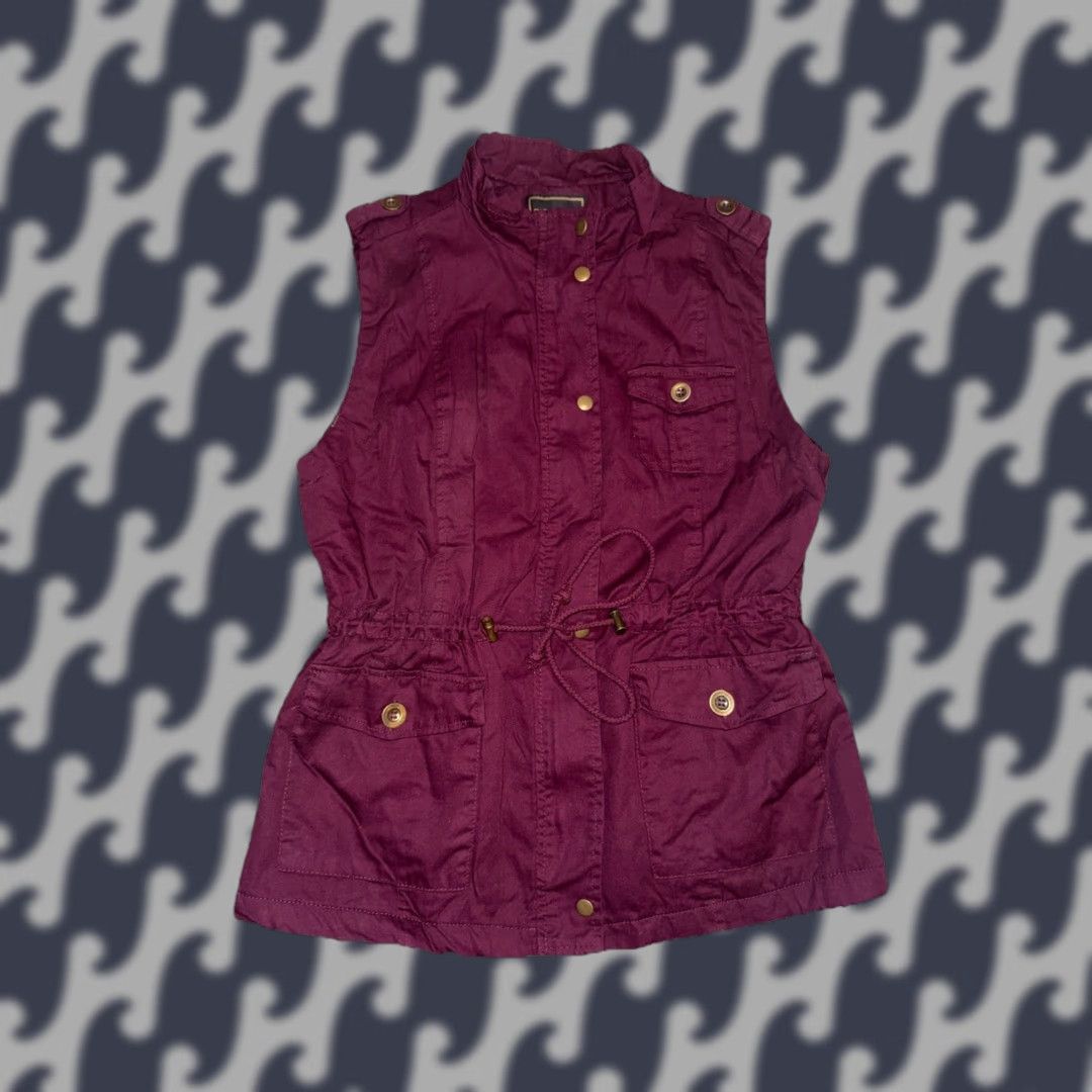 Vintage VINTAGE C’esttoi Vest Woman L Maroon Faux Fur Lined Canvas Zip Snap Pockets Adjustable Cinched Waist Sleeveless Outdoor Chic Casual Women's Vest Size L / US 10 / IT 46 - 1 Thumbnail