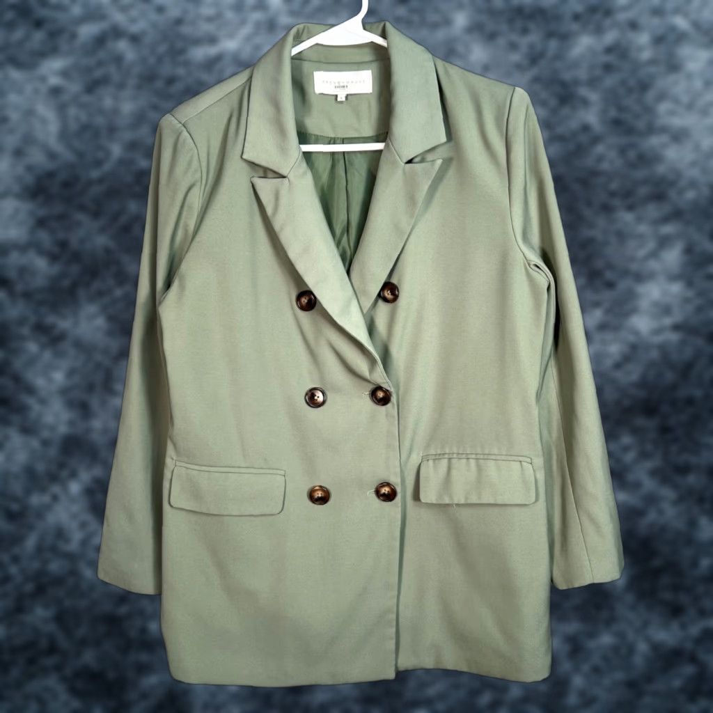 Vintage French Mauve Double-Breasted Blazer Small Sage Green Polyester Womens Size S / US 4 / IT 40 - 1 Thumbnail
