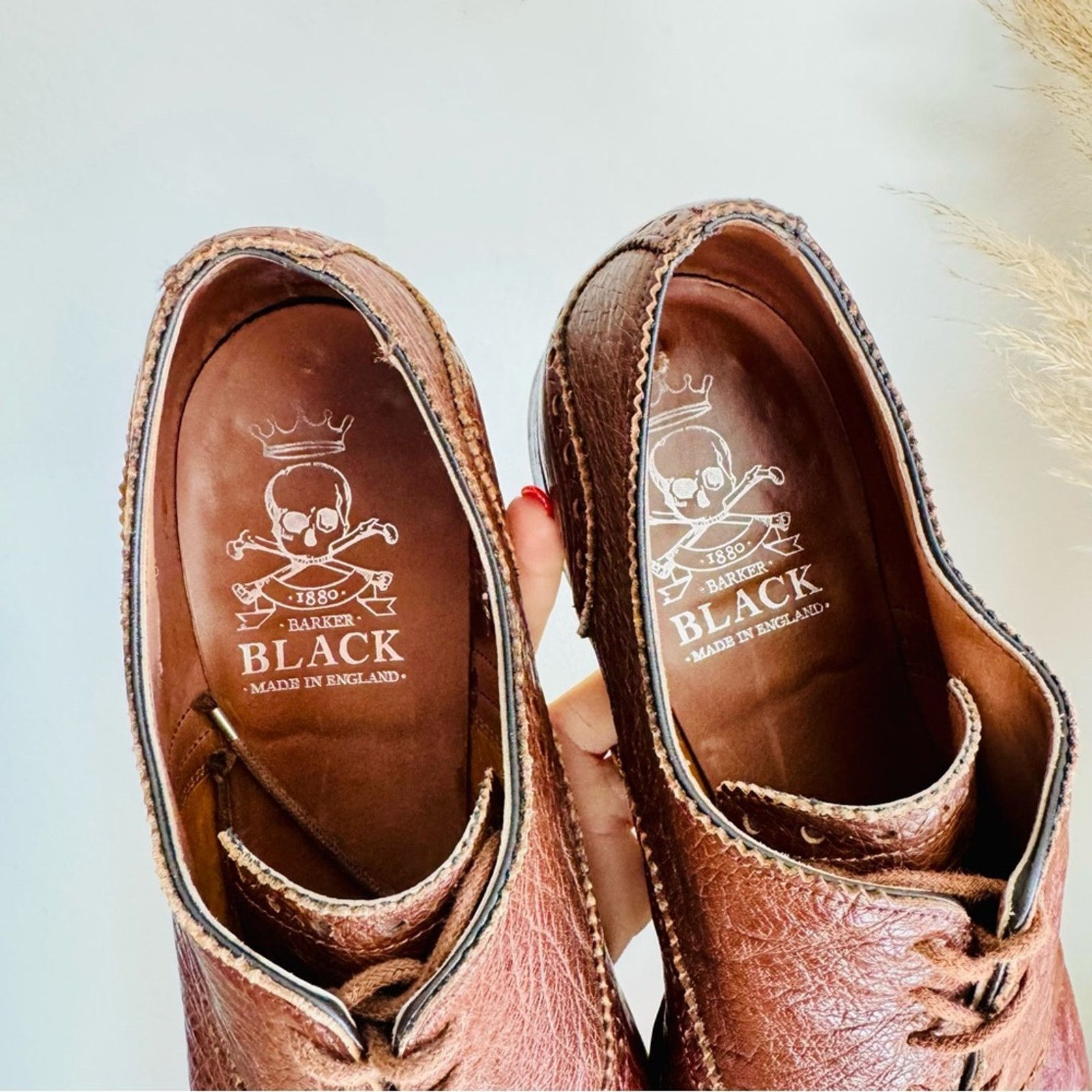 Barker Black BARKER BLACK Brown Pebbled Leather $975 Lace Cap Oxford Shoe Size US 8.5 / EU 41-42 - 7 Thumbnail